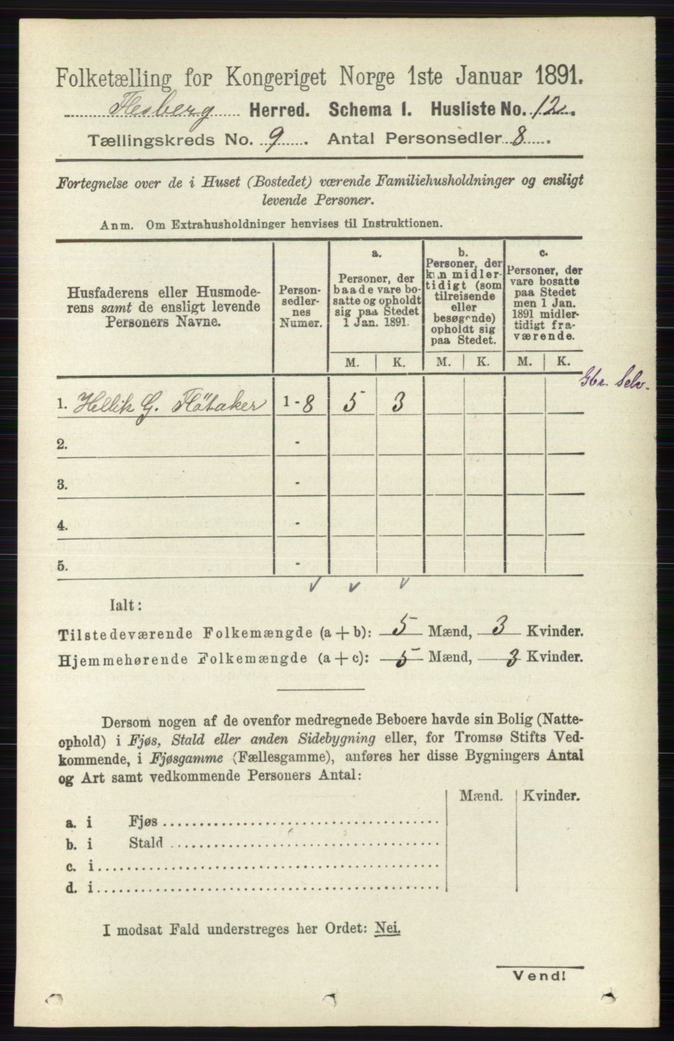 RA, 1891 census for 0631 Flesberg, 1891, p. 1512