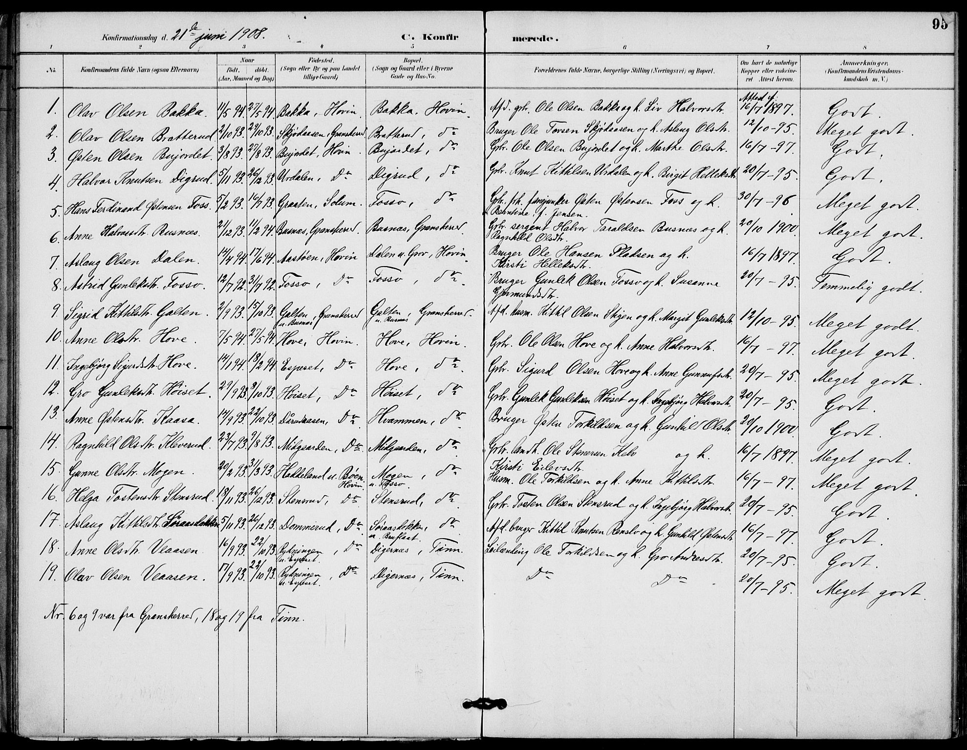 Gransherad kirkebøker, AV/SAKO-A-267/F/Fb/L0005: Parish register (official) no. II 5, 1887-1916, p. 95