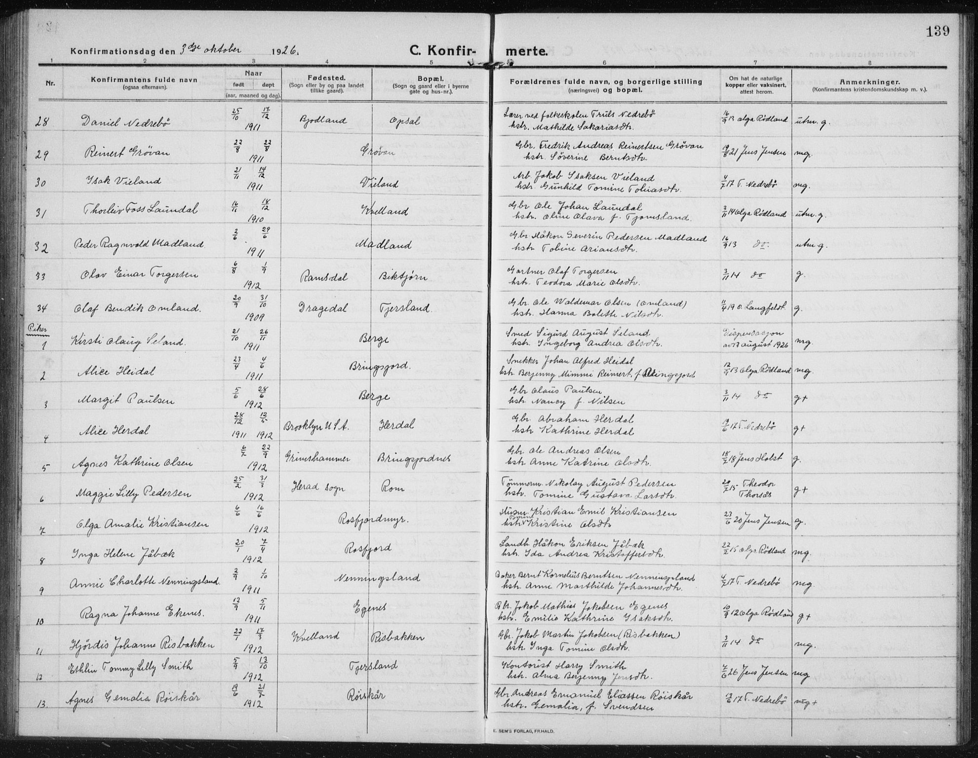 Lyngdal sokneprestkontor, AV/SAK-1111-0029/F/Fb/Fbc/L0006: Parish register (copy) no. B 6, 1914-1934, p. 139