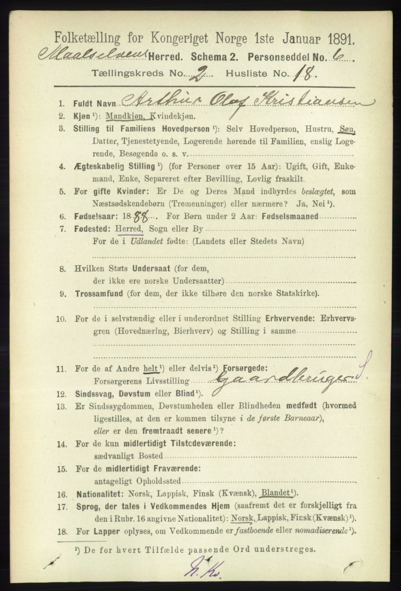 RA, 1891 census for 1924 Målselv, 1891, p. 401