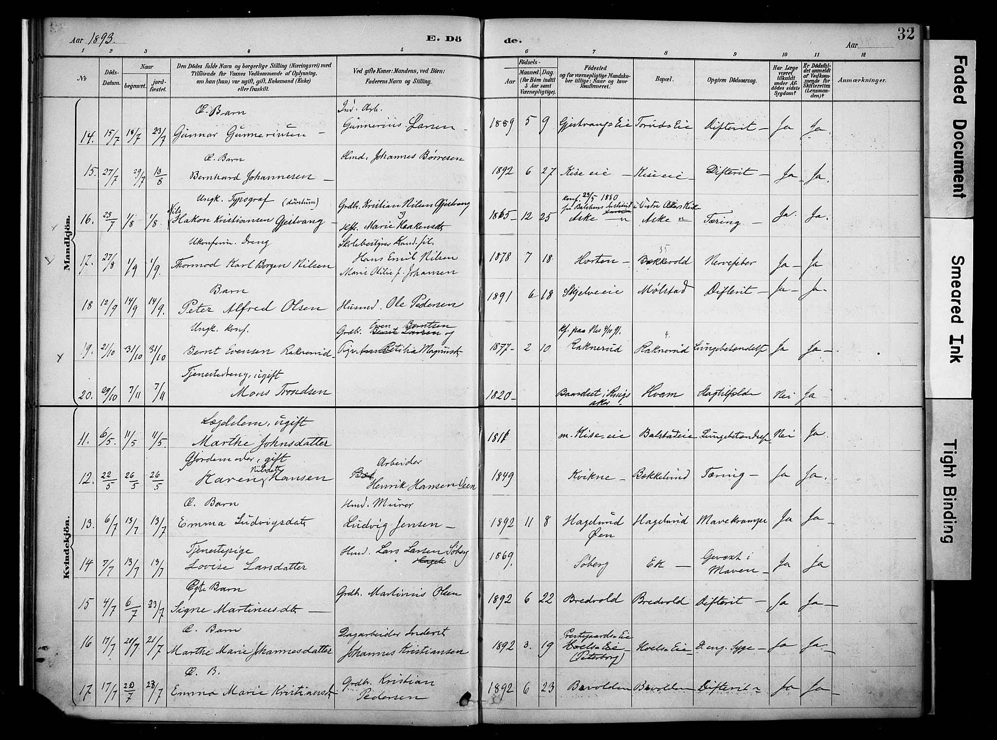 Nes prestekontor, Hedmark, AV/SAH-PREST-020/K/Ka/L0011: Parish register (official) no. 11, 1887-1905, p. 32