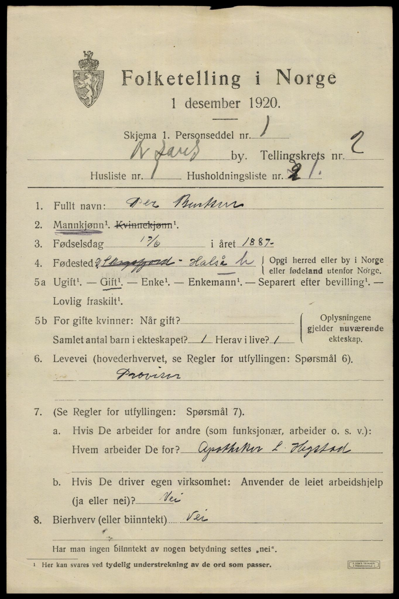 SAK, 1920 census for Kristiansand, 1920, p. 12309