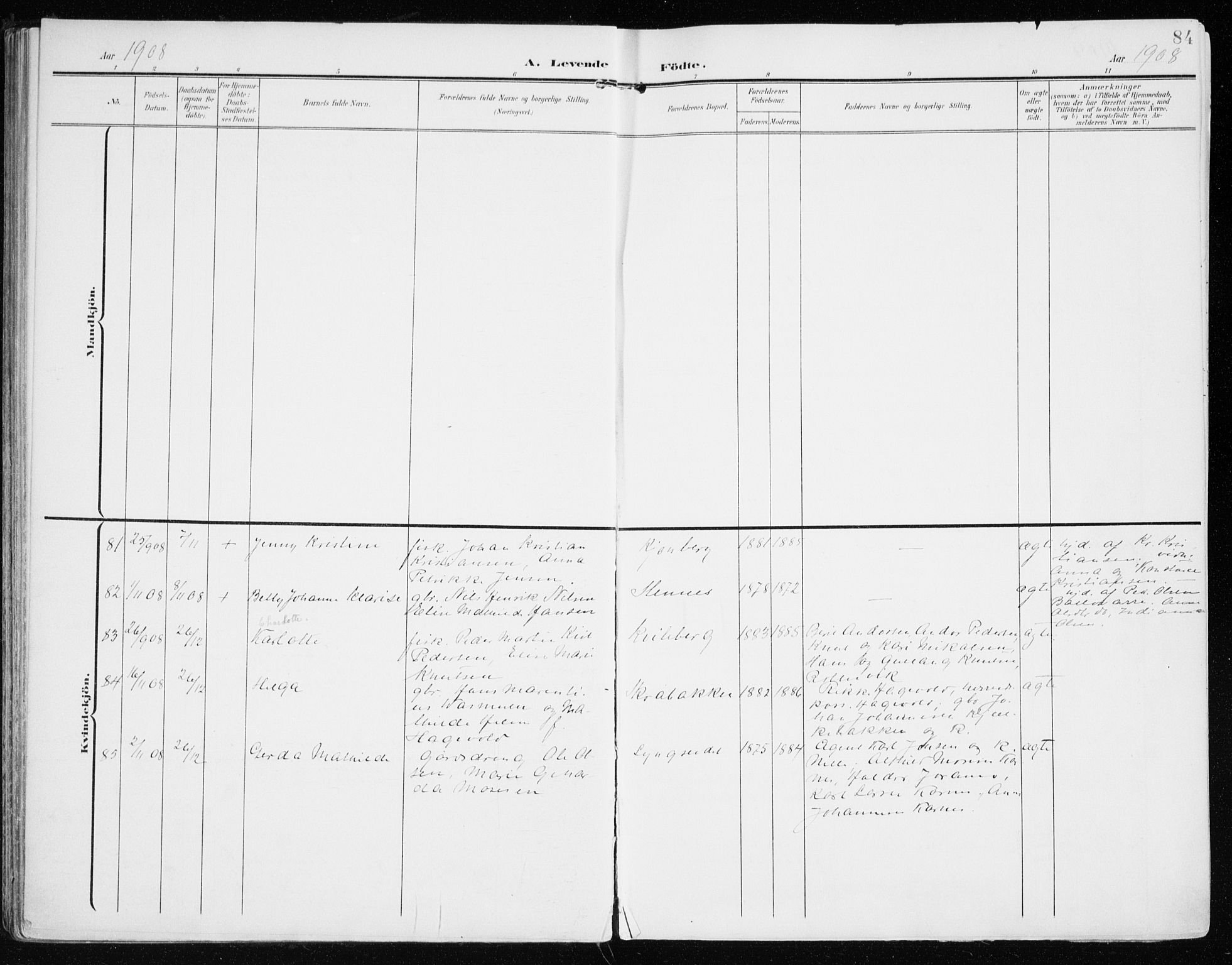 Lyngen sokneprestembete, AV/SATØ-S-1289/H/He/Hea/L0011kirke: Parish register (official) no. 11, 1903-1913, p. 84