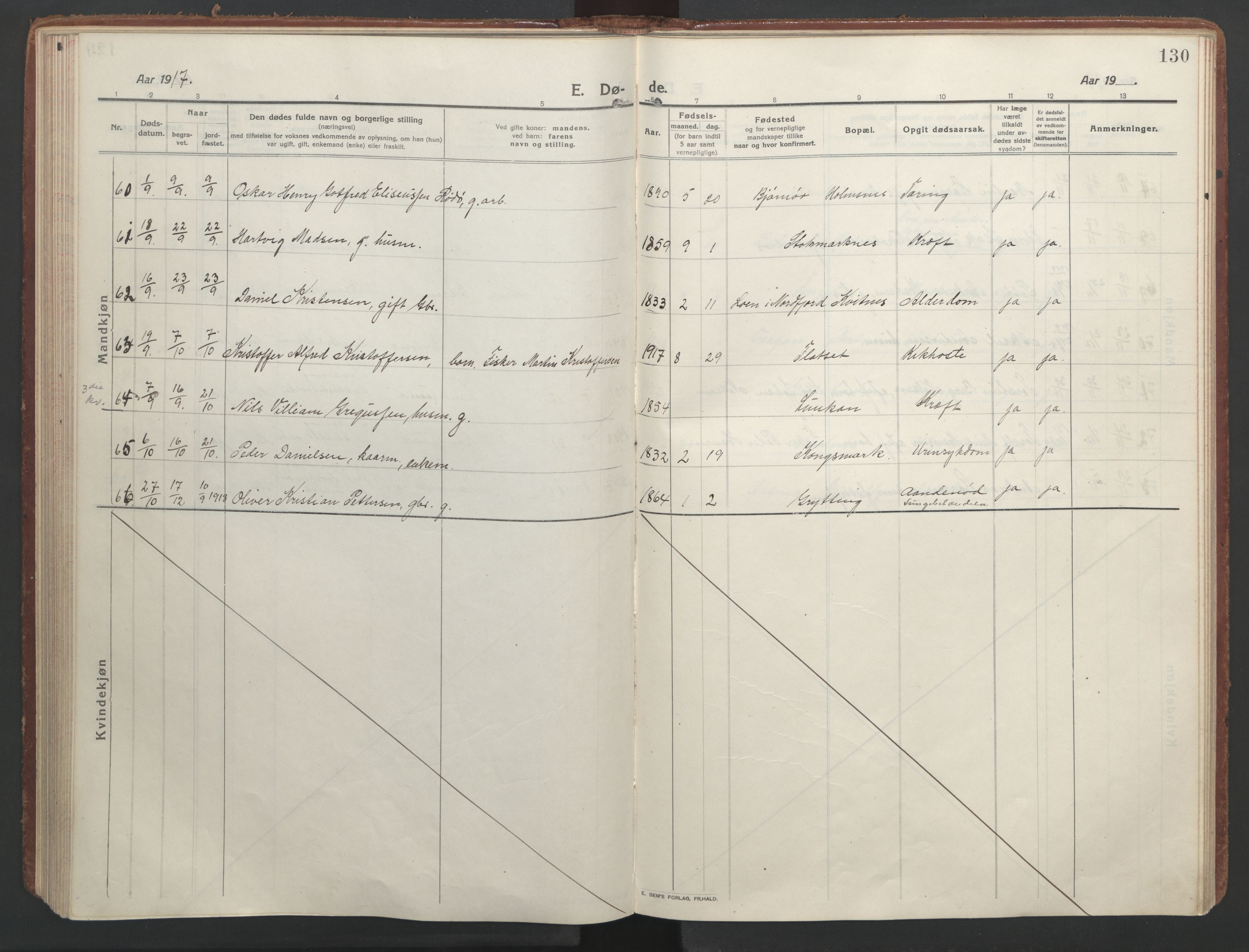 Ministerialprotokoller, klokkerbøker og fødselsregistre - Nordland, SAT/A-1459/888/L1251: Parish register (official) no. 888A17, 1913-1925, p. 130