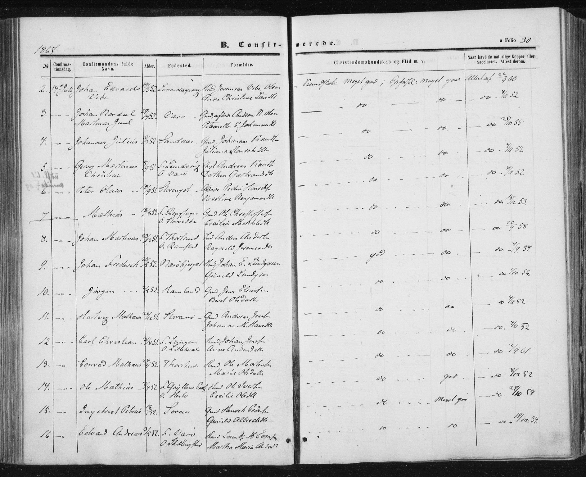 Ministerialprotokoller, klokkerbøker og fødselsregistre - Nord-Trøndelag, AV/SAT-A-1458/784/L0670: Parish register (official) no. 784A05, 1860-1876, p. 30