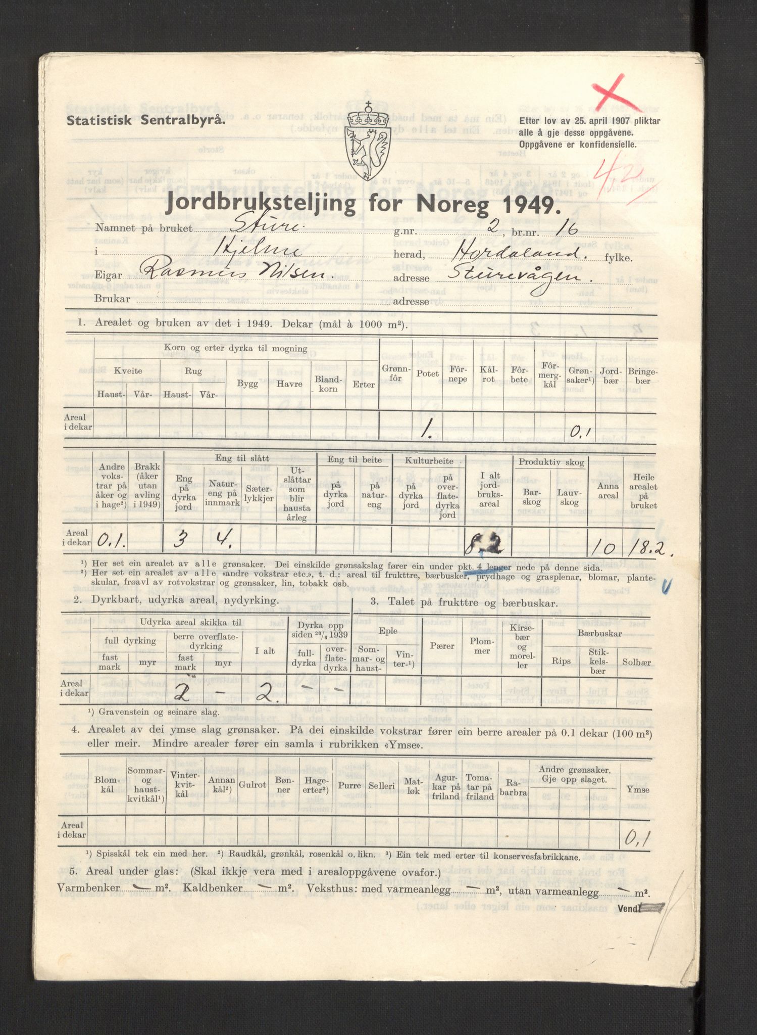 Statistisk sentralbyrå, Næringsøkonomiske emner, Jordbruk, skogbruk, jakt, fiske og fangst, AV/RA-S-2234/G/Gc/L0276: Hordaland: Herdla og Hjelme, 1949, p. 1156