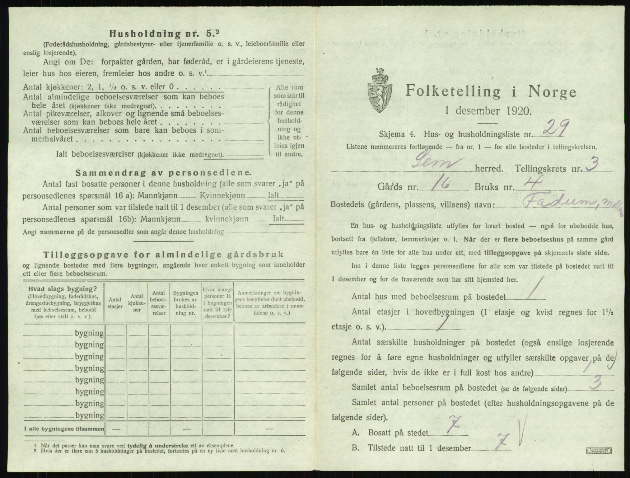 SAKO, 1920 census for Sem, 1920, p. 692