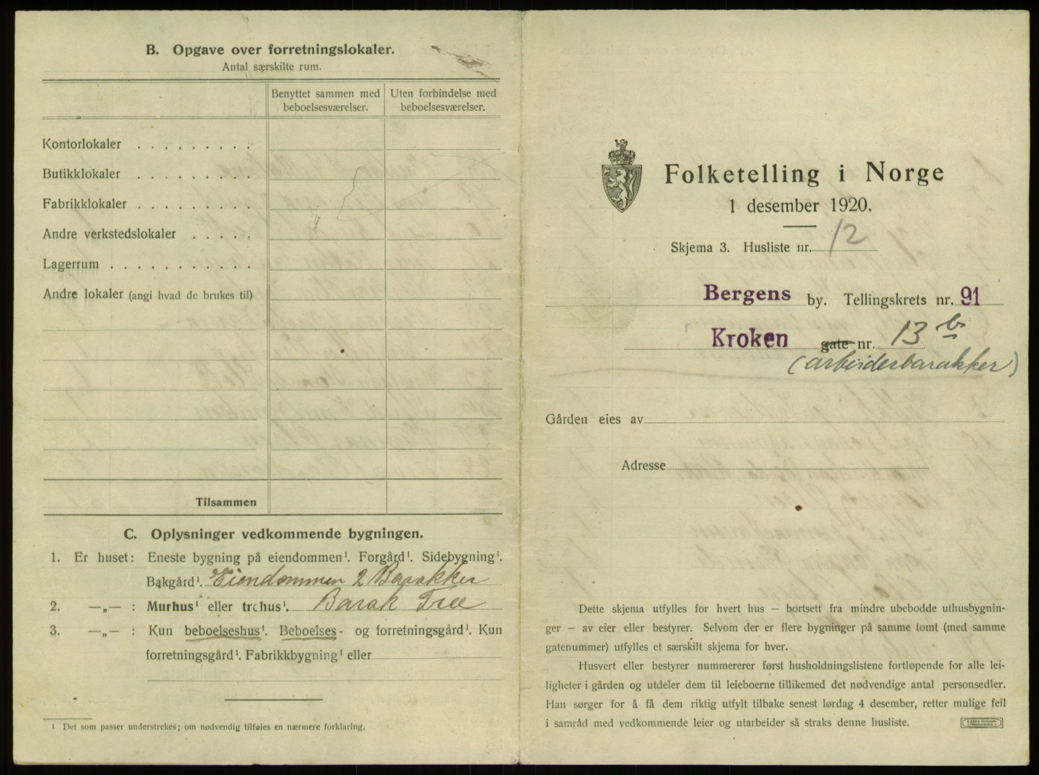 SAB, 1920 census for Bergen, 1920, p. 8722