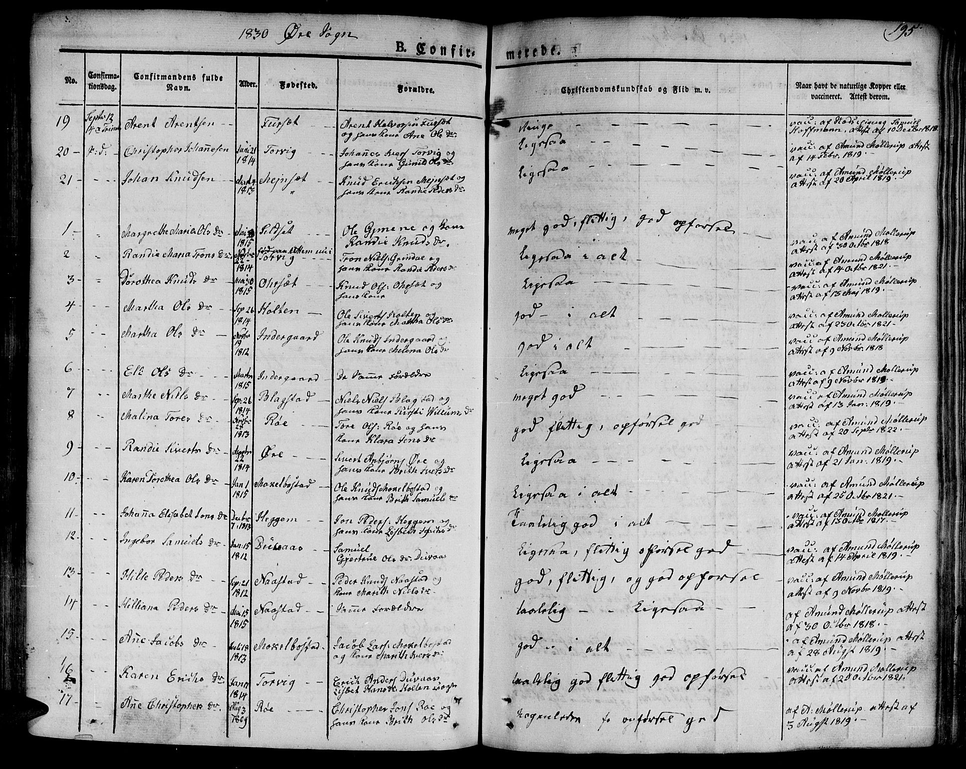 Ministerialprotokoller, klokkerbøker og fødselsregistre - Møre og Romsdal, AV/SAT-A-1454/586/L0983: Parish register (official) no. 586A09, 1829-1843, p. 195