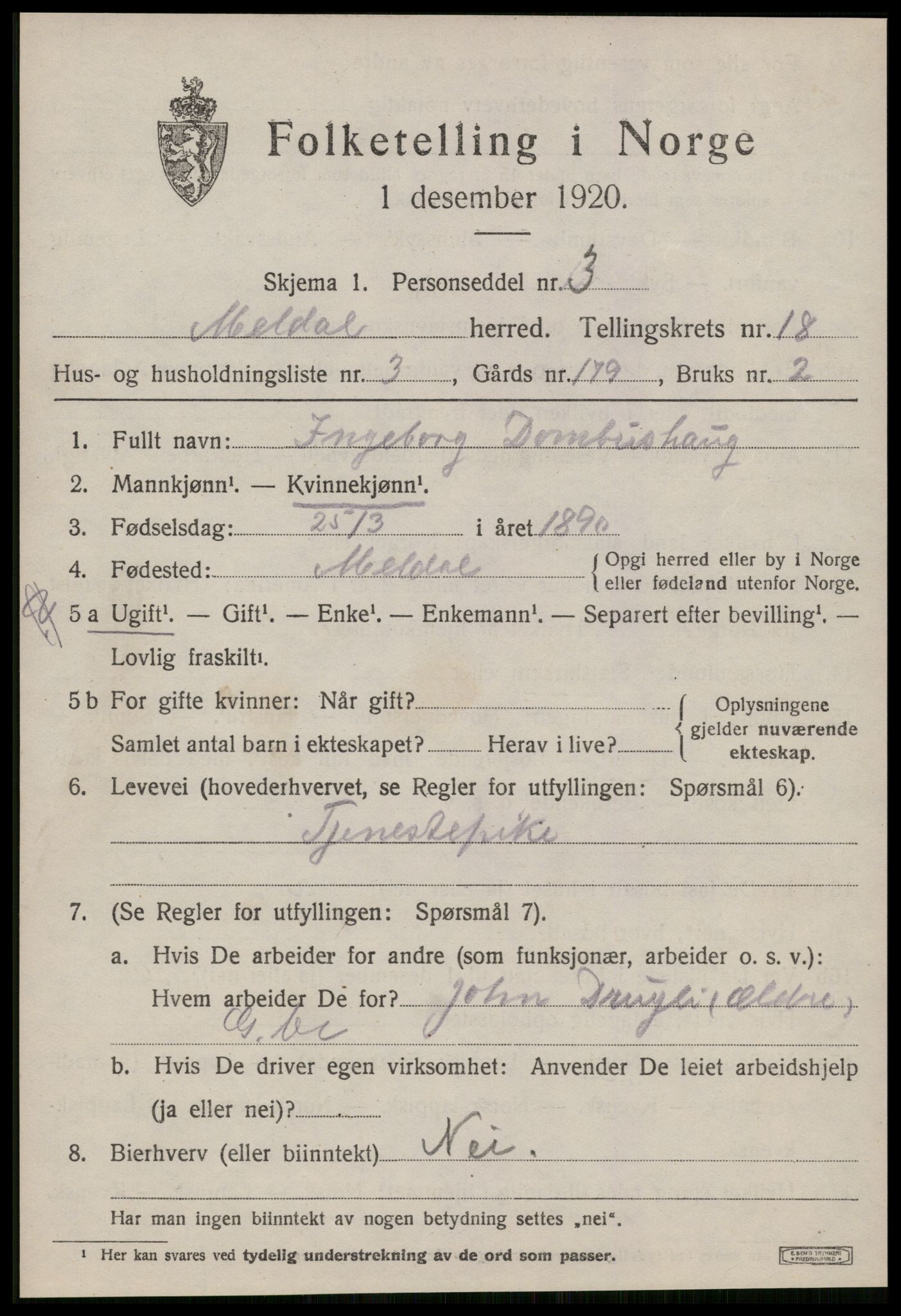 SAT, 1920 census for Meldal, 1920, p. 11355