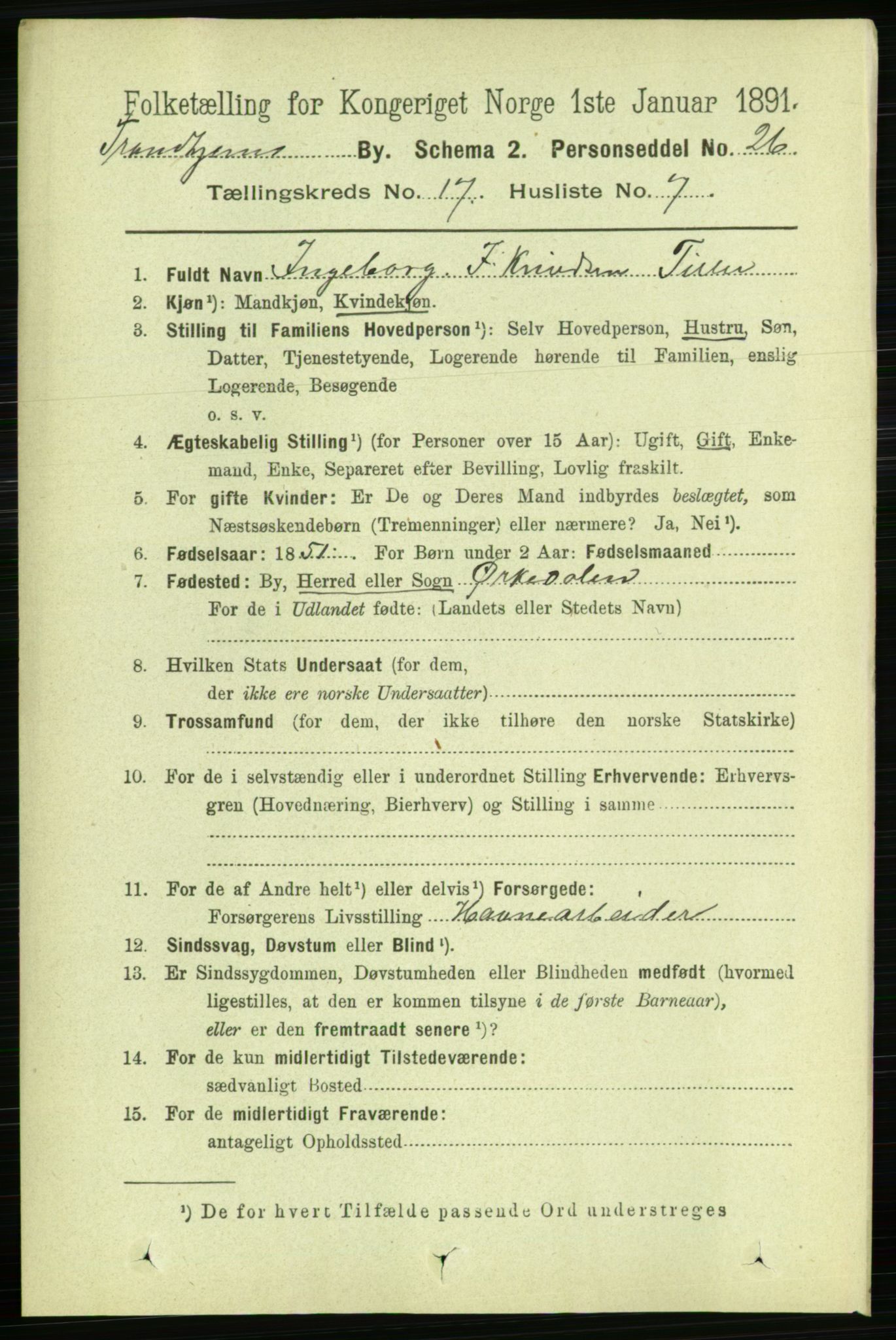 RA, 1891 census for 1601 Trondheim, 1891, p. 13295