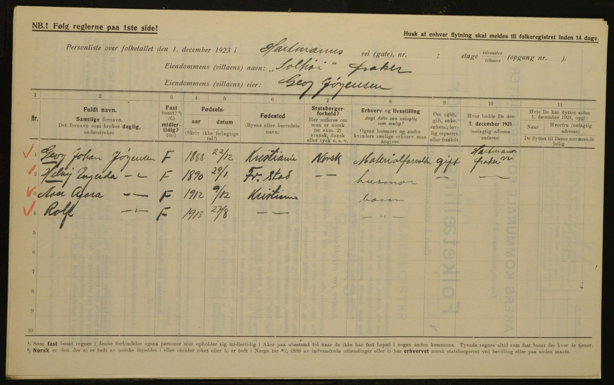 , Municipal Census 1923 for Aker, 1923, p. 2268