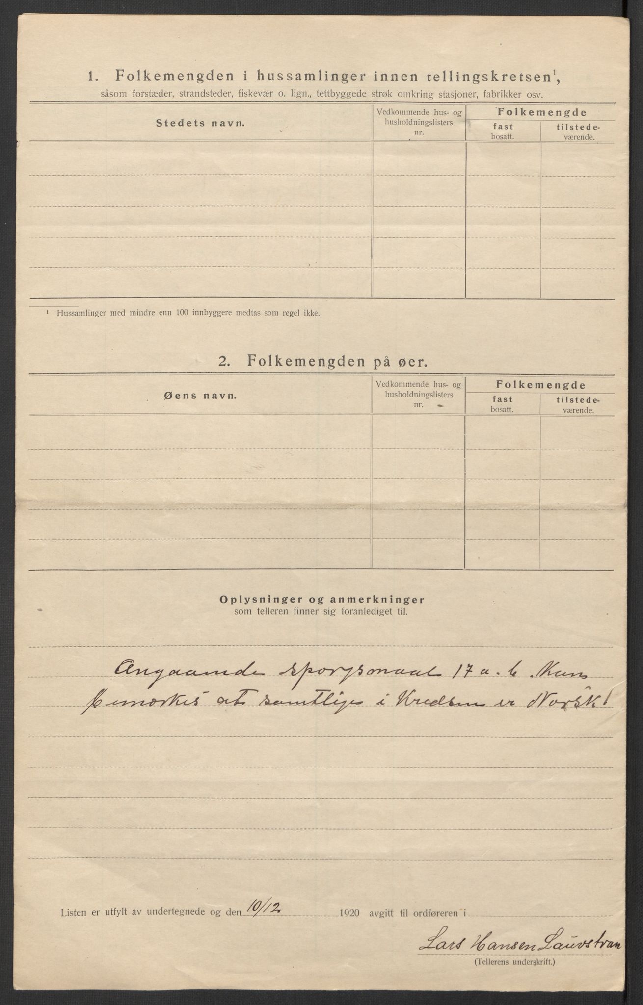 SAT, 1920 census for Velfjord, 1920, p. 20