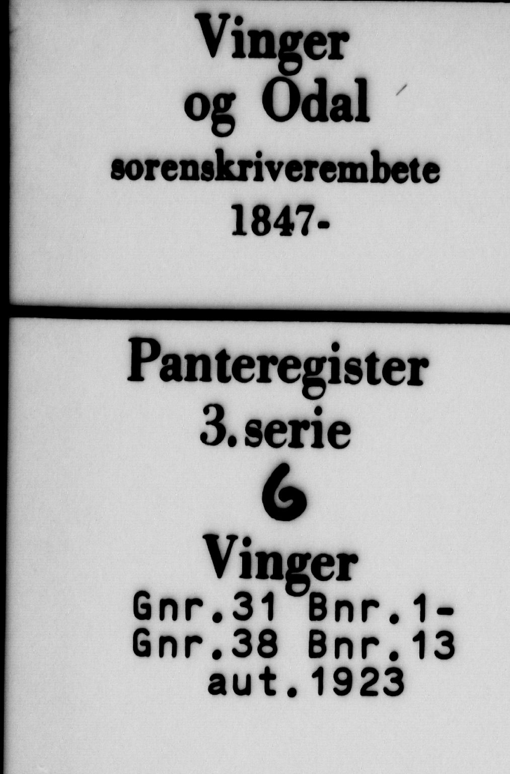 Vinger og Odal sorenskriveri, SAH/TING-022/H/Ha/Hac/Hacc/L0006: Mortgage register no. 3.6, 1923