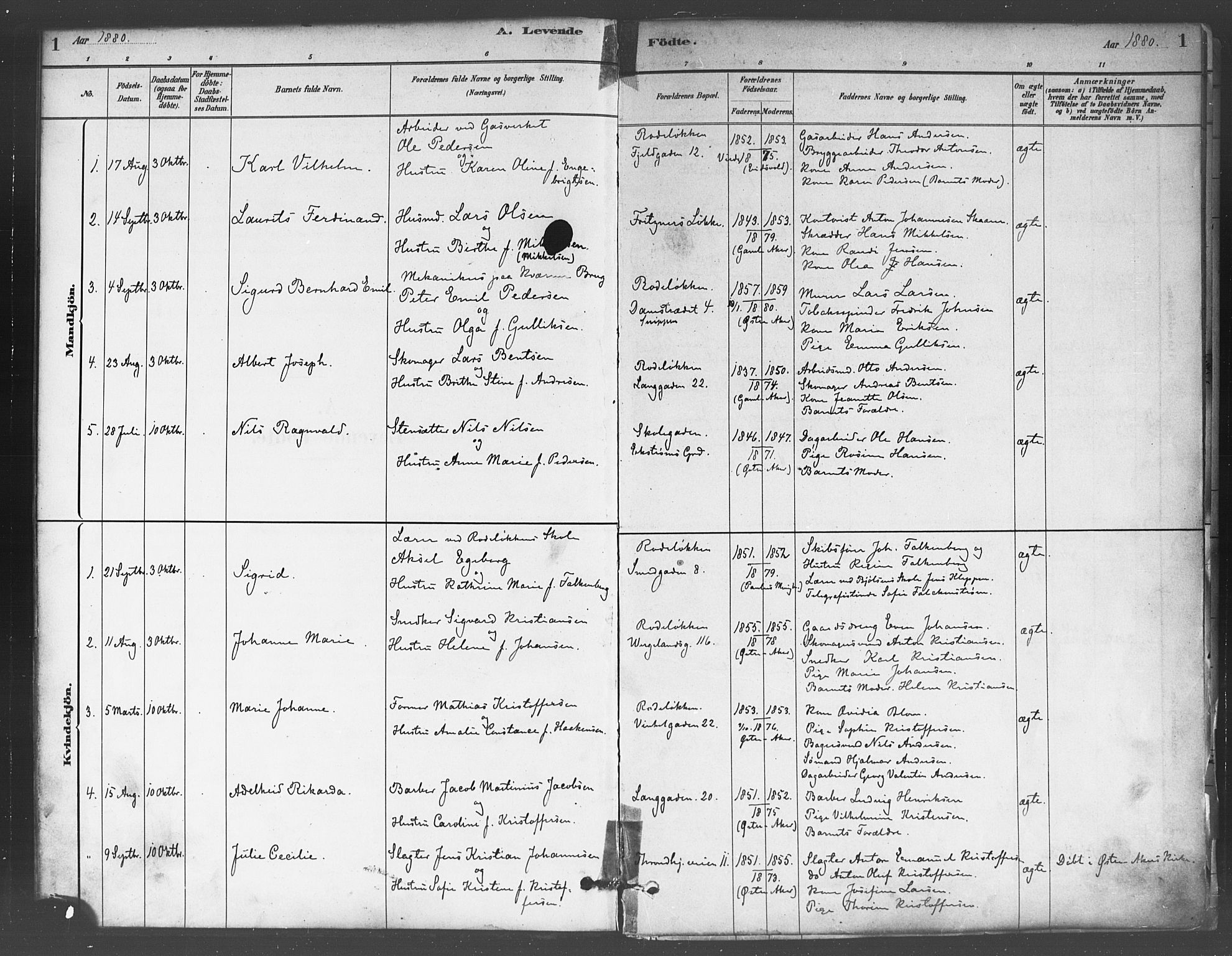 Petrus prestekontor Kirkebøker, SAO/A-10872/F/Fa/L0001: Parish register (official) no. 1, 1880-1887, p. 1