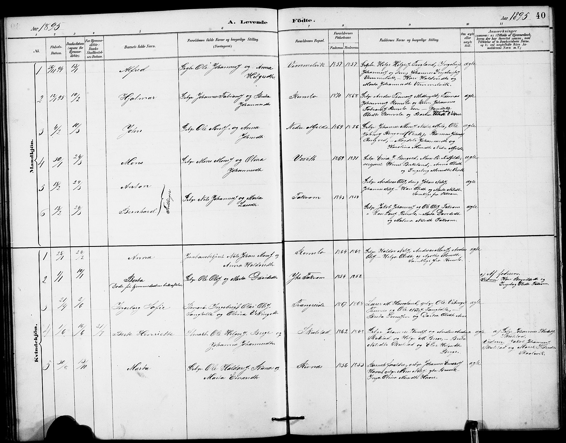 Haus sokneprestembete, AV/SAB-A-75601/H/Hab: Parish register (copy) no. B 3, 1885-1899, p. 40