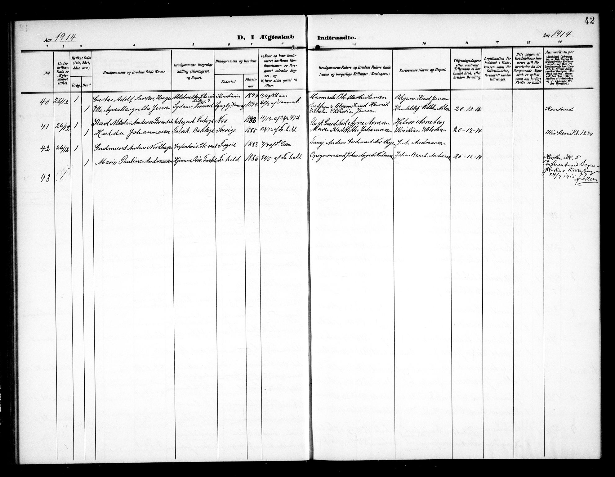 Halden prestekontor Kirkebøker, SAO/A-10909/G/Ga/L0011: Parish register (copy) no. 11, 1906-1934, p. 42