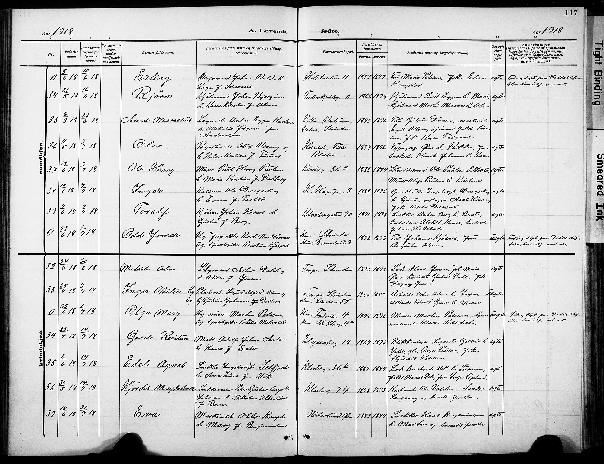 Ministerialprotokoller, klokkerbøker og fødselsregistre - Sør-Trøndelag, SAT/A-1456/601/L0096: Parish register (copy) no. 601C14, 1911-1931, p. 117