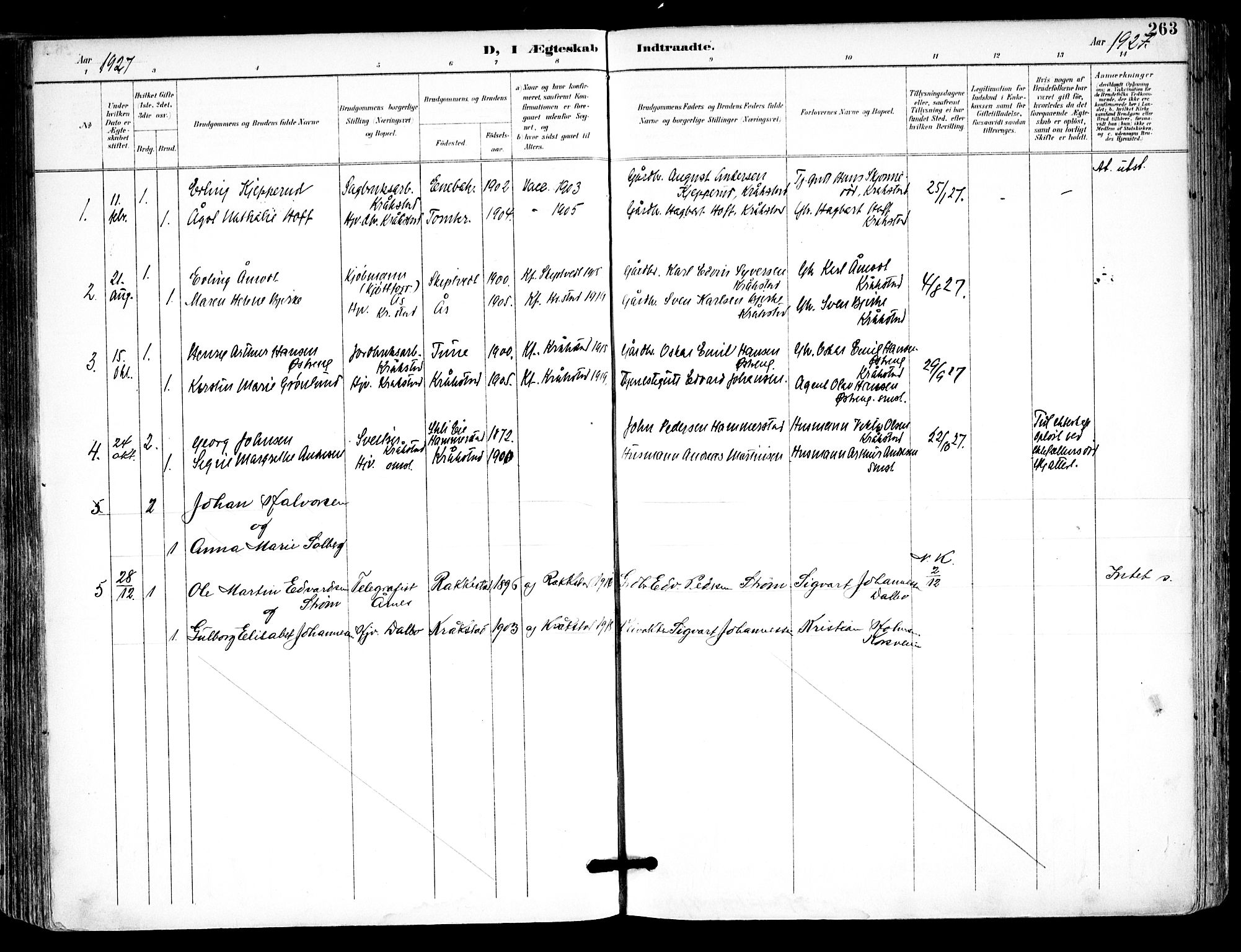 Kråkstad prestekontor Kirkebøker, SAO/A-10125a/F/Fa/L0010: Parish register (official) no. I 10, 1893-1931, p. 263