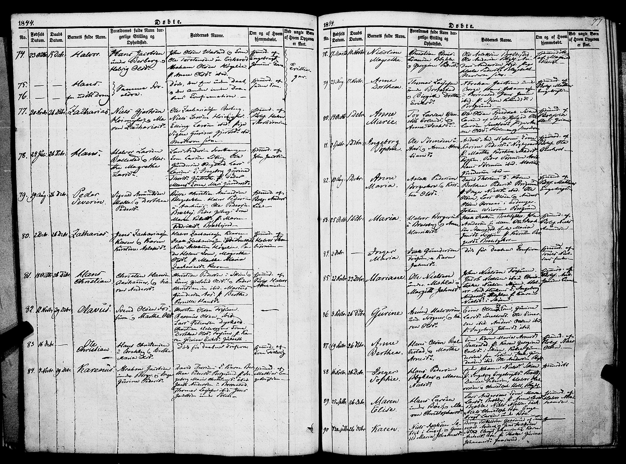 Gjerpen kirkebøker, SAKO/A-265/F/Fa/L0007a: Parish register (official) no. I 7A, 1834-1857, p. 77