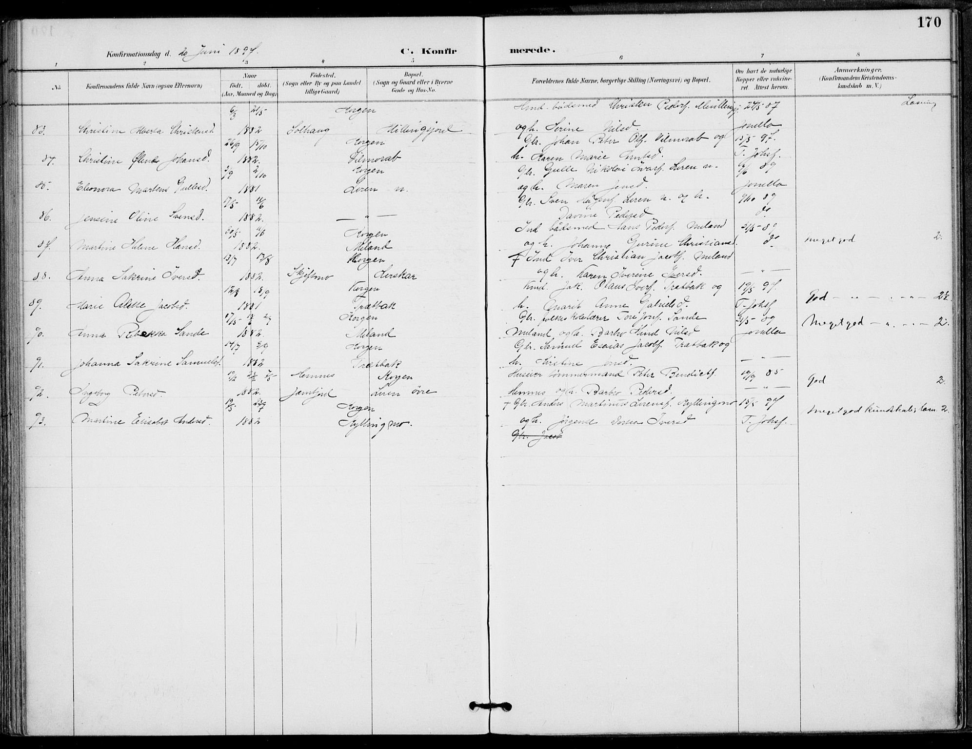 Ministerialprotokoller, klokkerbøker og fødselsregistre - Nordland, AV/SAT-A-1459/825/L0362: Parish register (official) no. 825A16, 1886-1908, p. 170