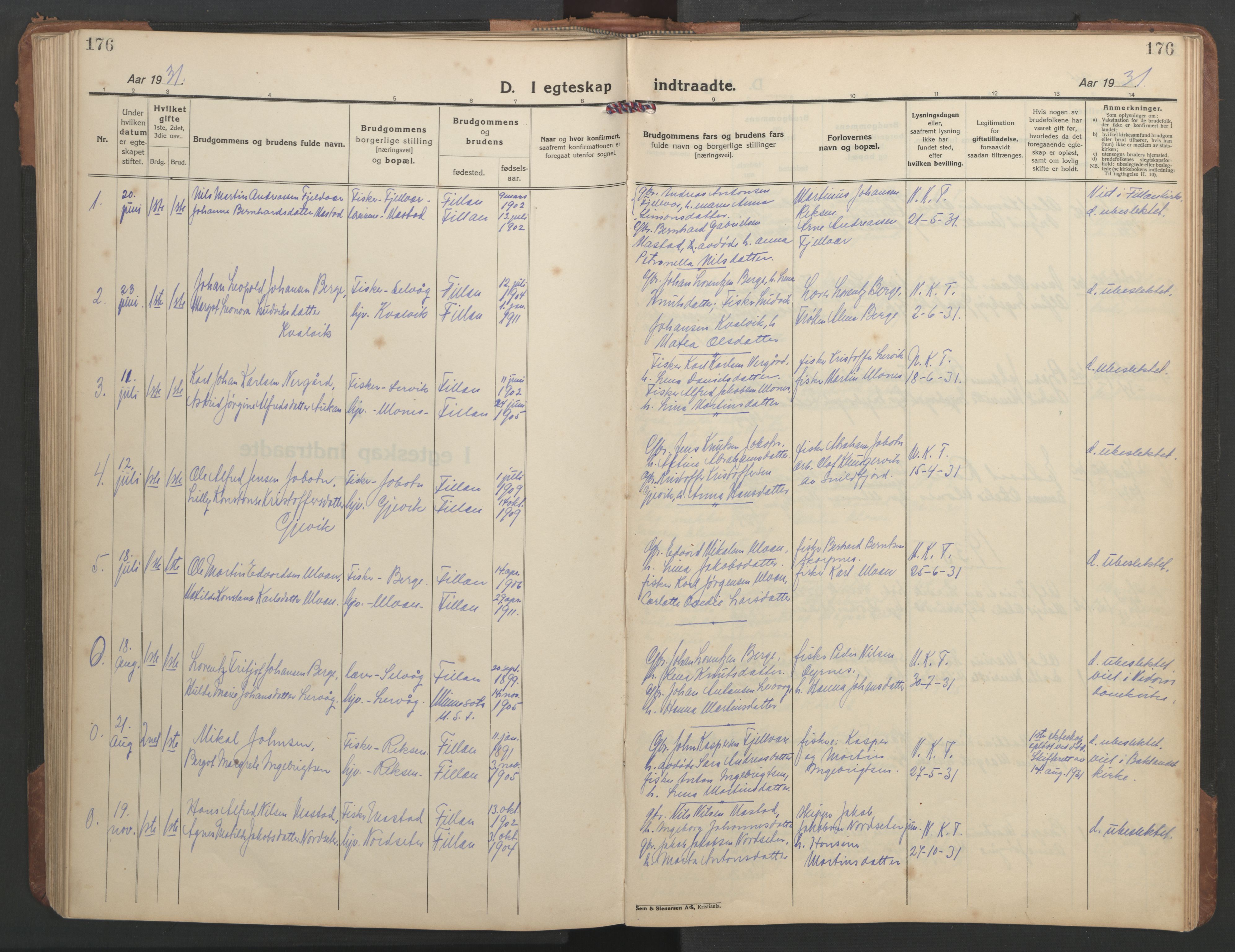 Ministerialprotokoller, klokkerbøker og fødselsregistre - Sør-Trøndelag, SAT/A-1456/638/L0569: Parish register (copy) no. 638C01, 1923-1961, p. 176