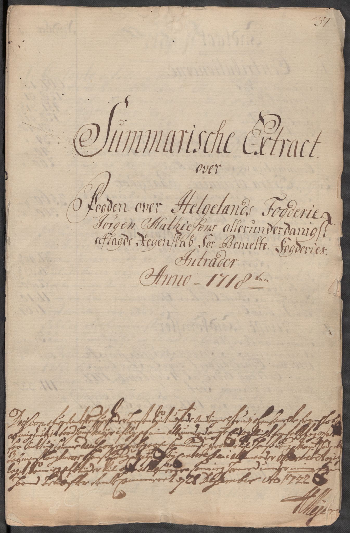 Rentekammeret inntil 1814, Reviderte regnskaper, Fogderegnskap, RA/EA-4092/R65/L4516: Fogderegnskap Helgeland, 1718, p. 18