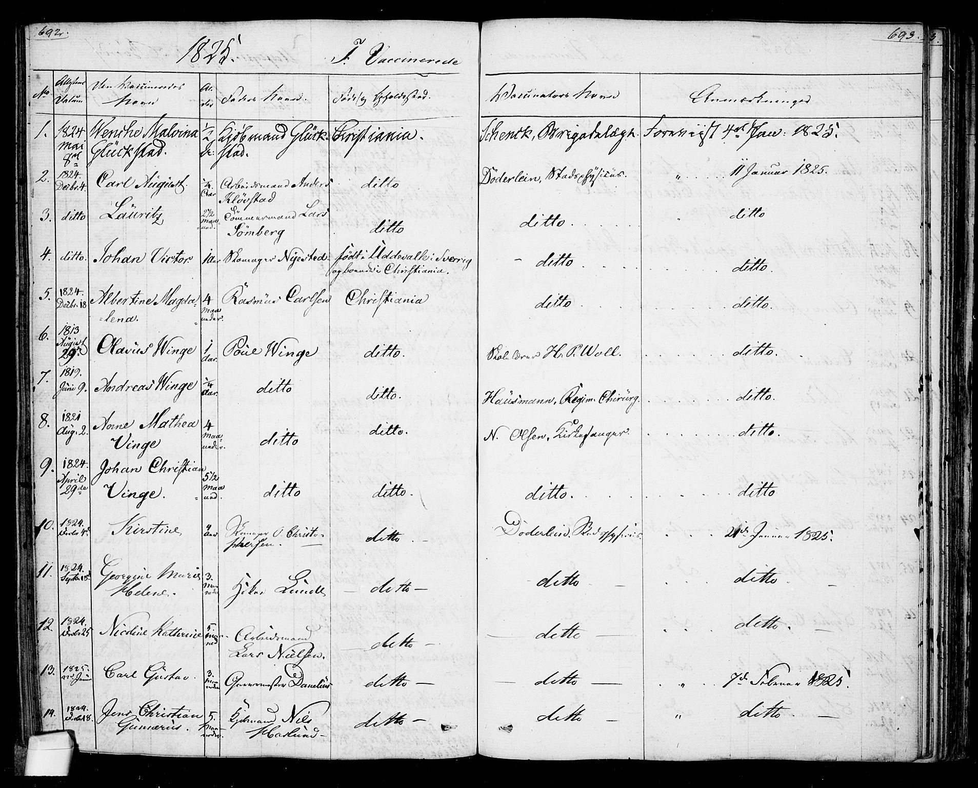 Oslo domkirke Kirkebøker, AV/SAO-A-10752/F/Fa/L0022: Parish register (official) no. 22, 1824-1829, p. 692-693
