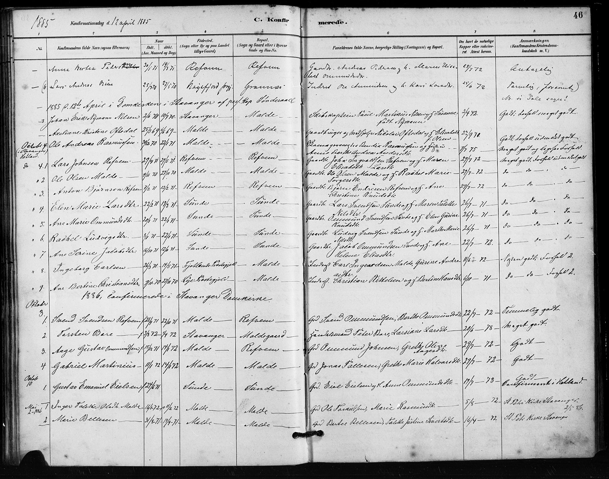Håland sokneprestkontor, SAST/A-101802/001/30BA/L0011: Parish register (official) no. A 10, 1883-1900, p. 46