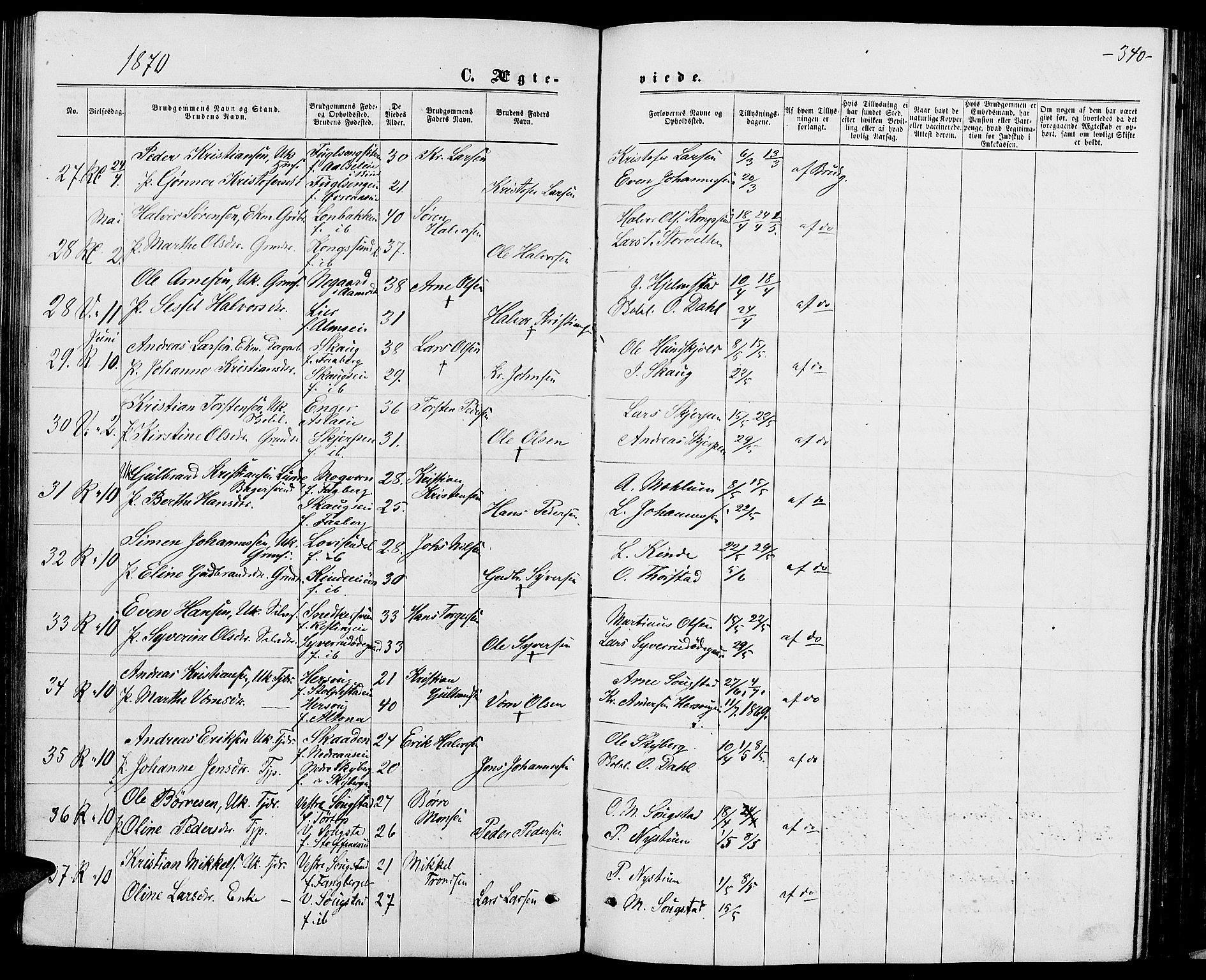 Ringsaker prestekontor, AV/SAH-PREST-014/L/La/L0008: Parish register (copy) no. 8, 1870-1878, p. 340