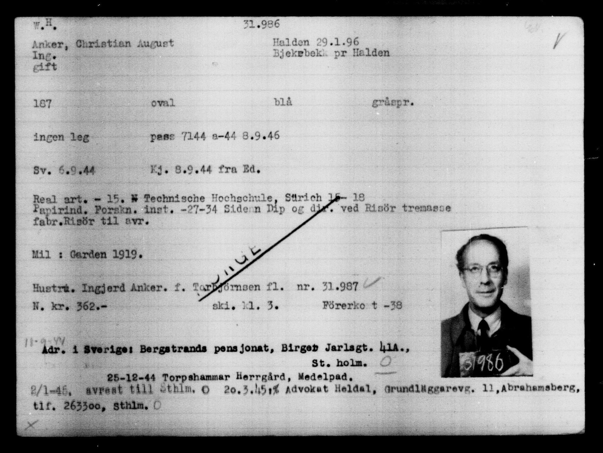 Utenriksstasjonene, Legasjonen i Stockholm, Flyktningkontoret, AV/RA-S-6753/V/Va/L0013: Kjesäterkartoteket, flyktninger med registreringsnr. 31500-34731, 1940-1945, p. 537