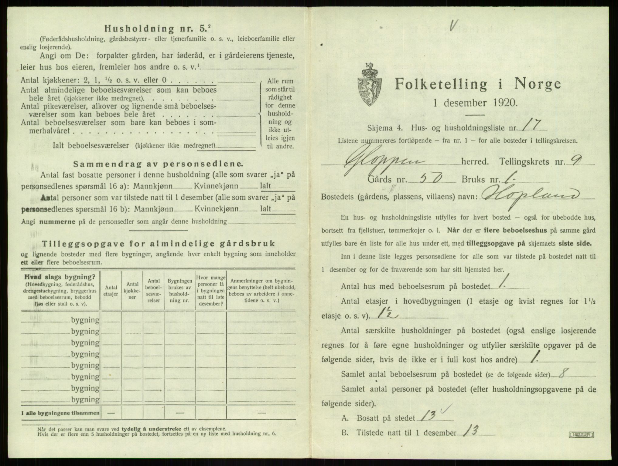 SAB, 1920 census for Gloppen, 1920, p. 643