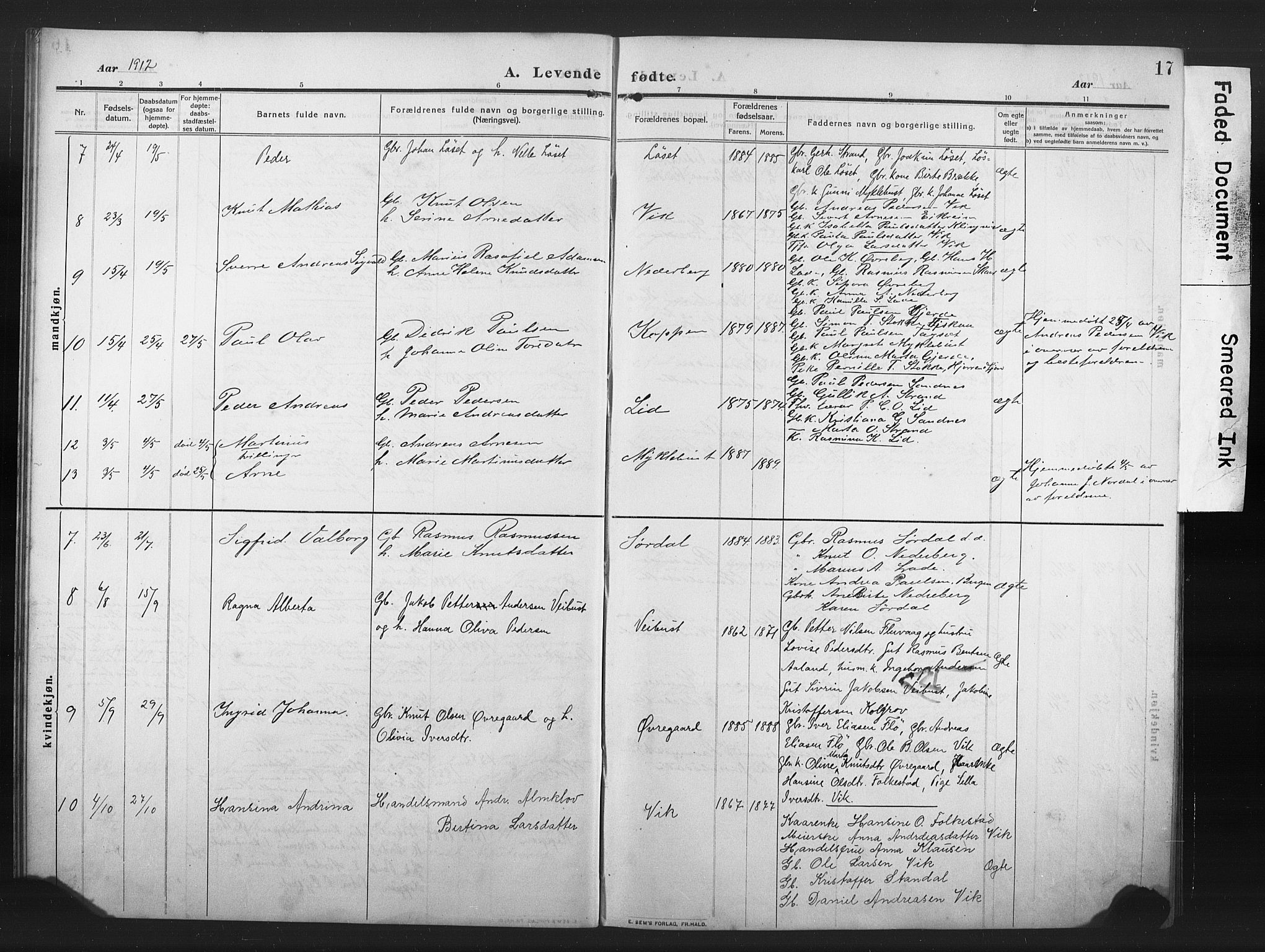 Ministerialprotokoller, klokkerbøker og fødselsregistre - Møre og Romsdal, AV/SAT-A-1454/502/L0028: Parish register (copy) no. 502C02, 1909-1932, p. 17