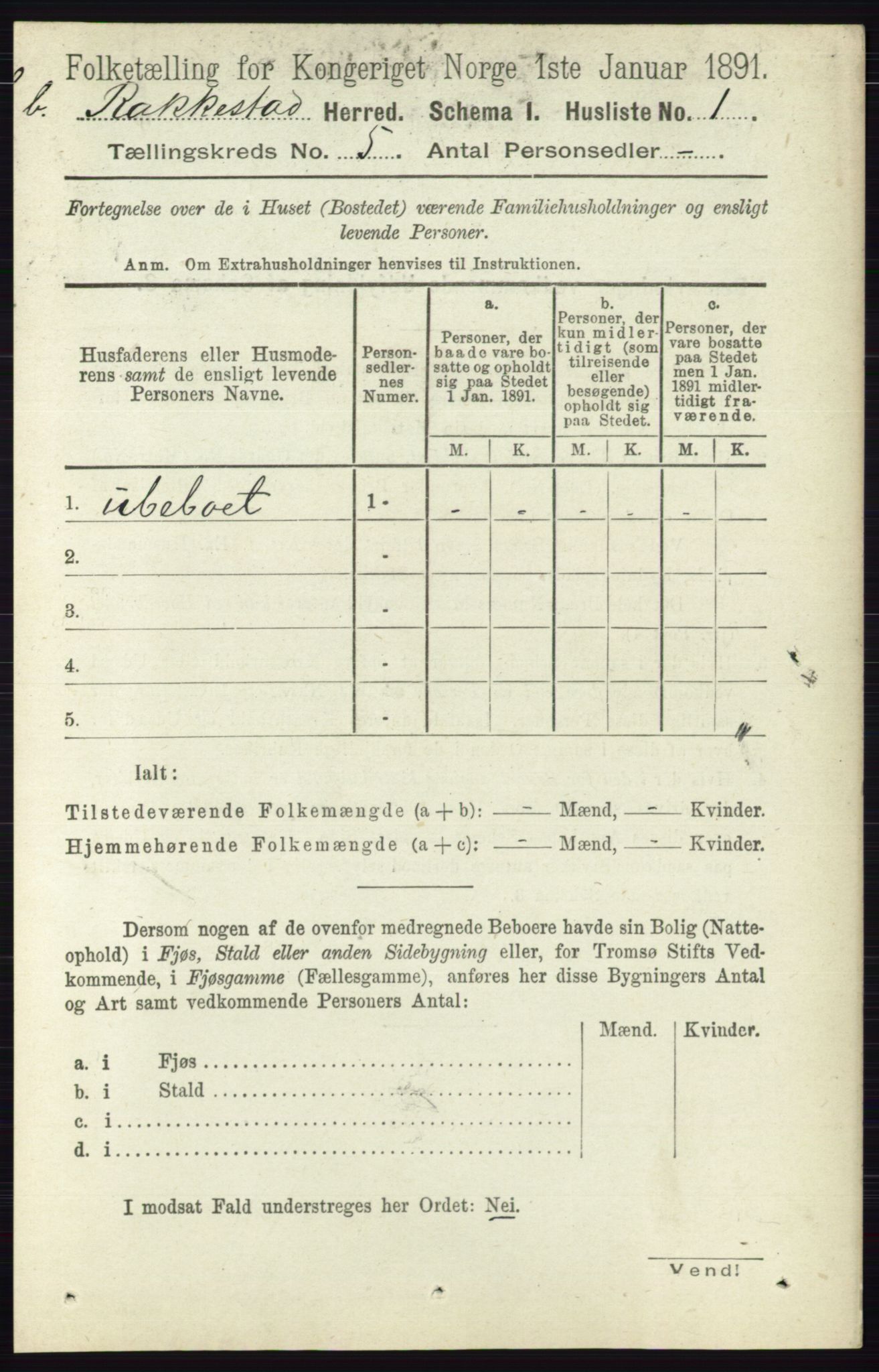 RA, 1891 census for 0128 Rakkestad, 1891, p. 2210