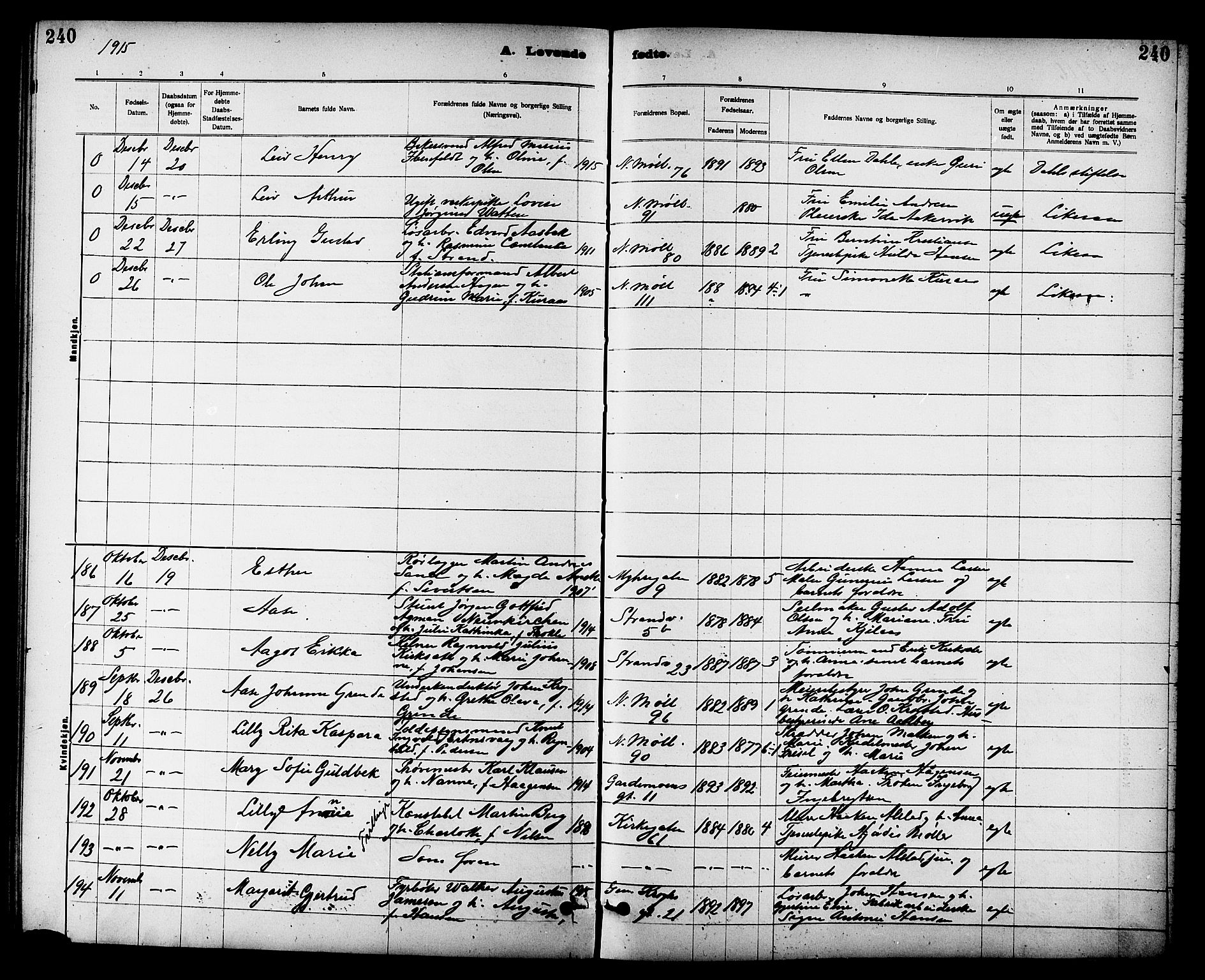 Ministerialprotokoller, klokkerbøker og fødselsregistre - Sør-Trøndelag, SAT/A-1456/605/L0254: Parish register (copy) no. 605C01, 1908-1916, p. 240