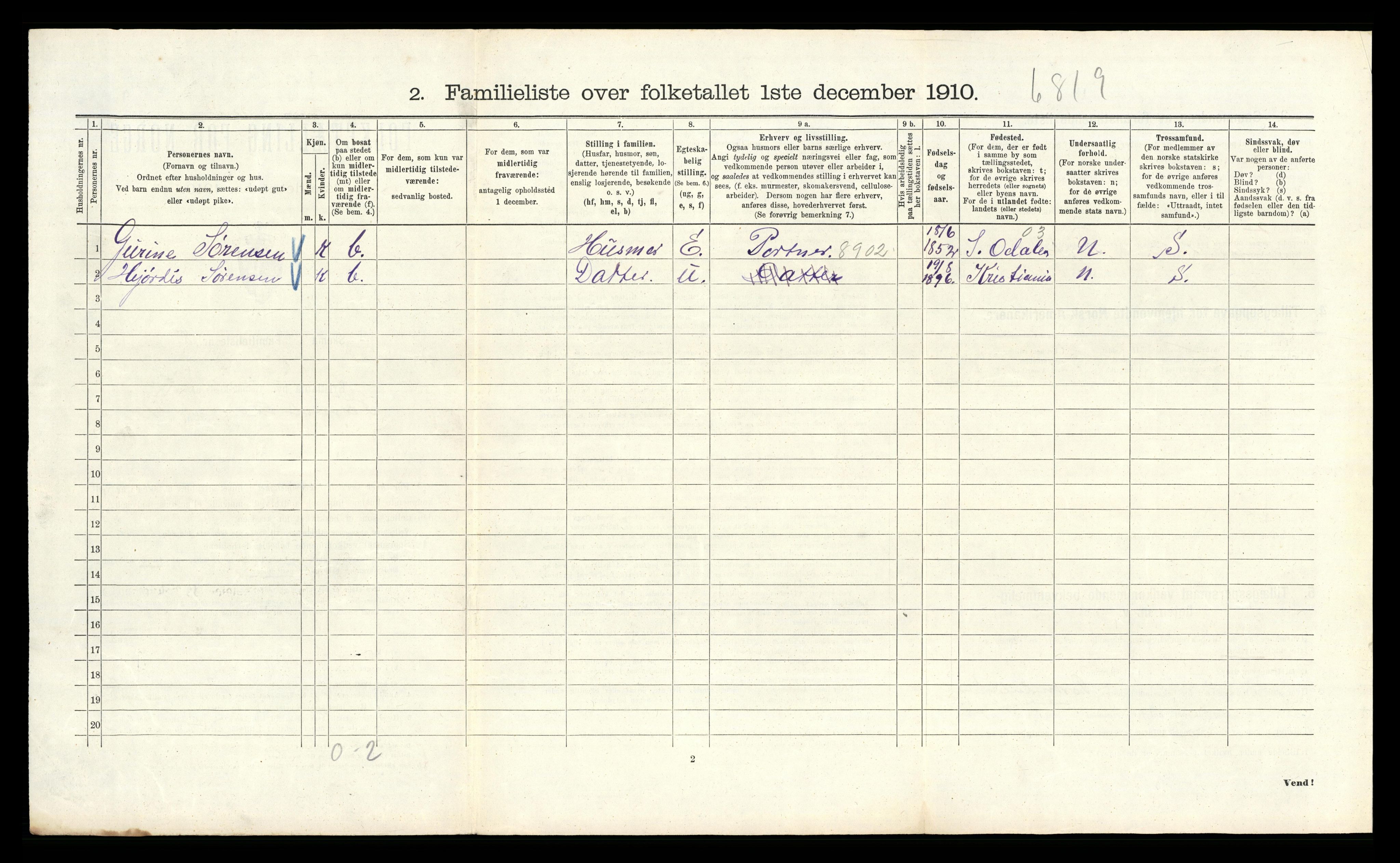 RA, 1910 census for Kristiania, 1910, p. 110488