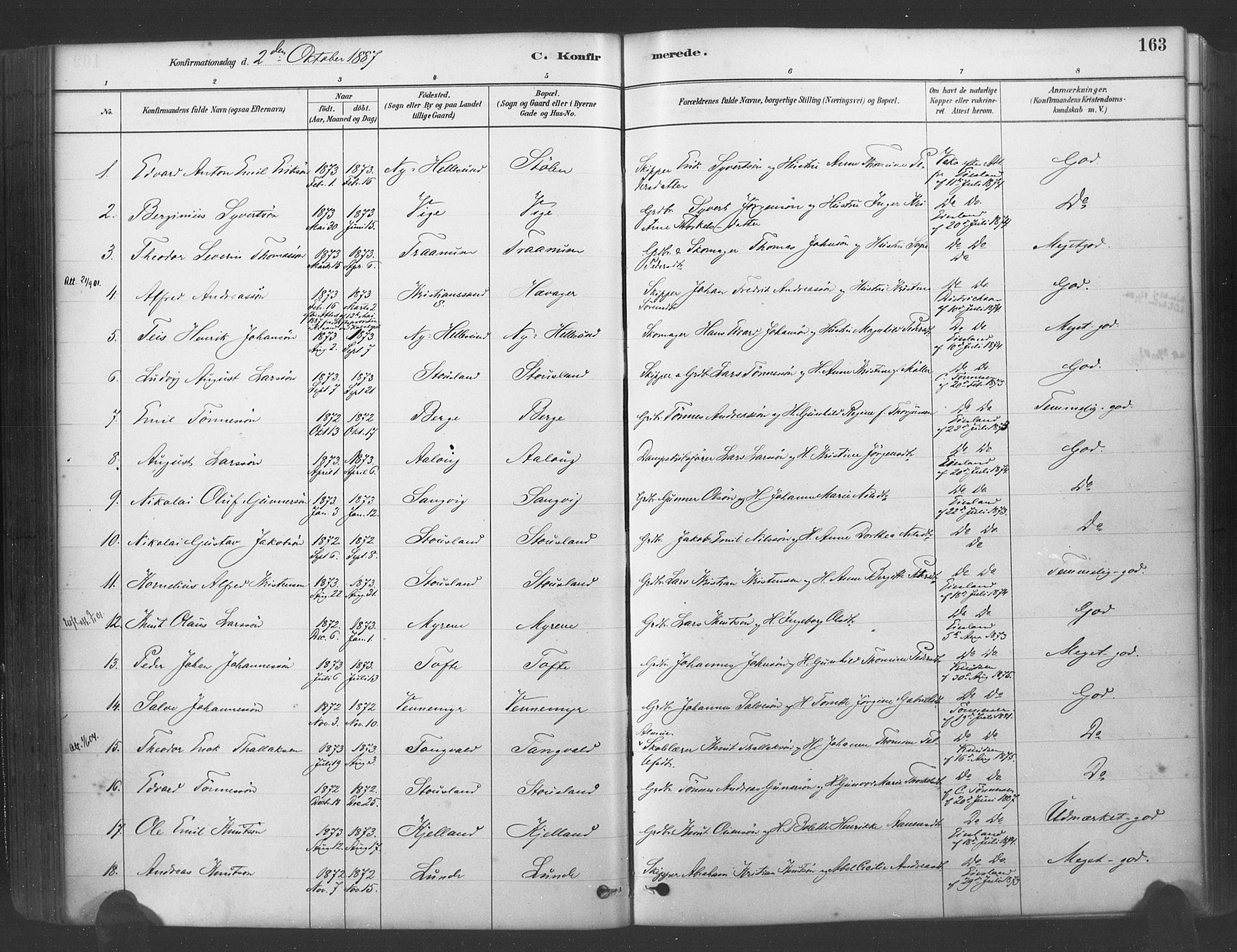 Søgne sokneprestkontor, SAK/1111-0037/F/Fa/Fab/L0012: Parish register (official) no. A 12, 1880-1891, p. 163
