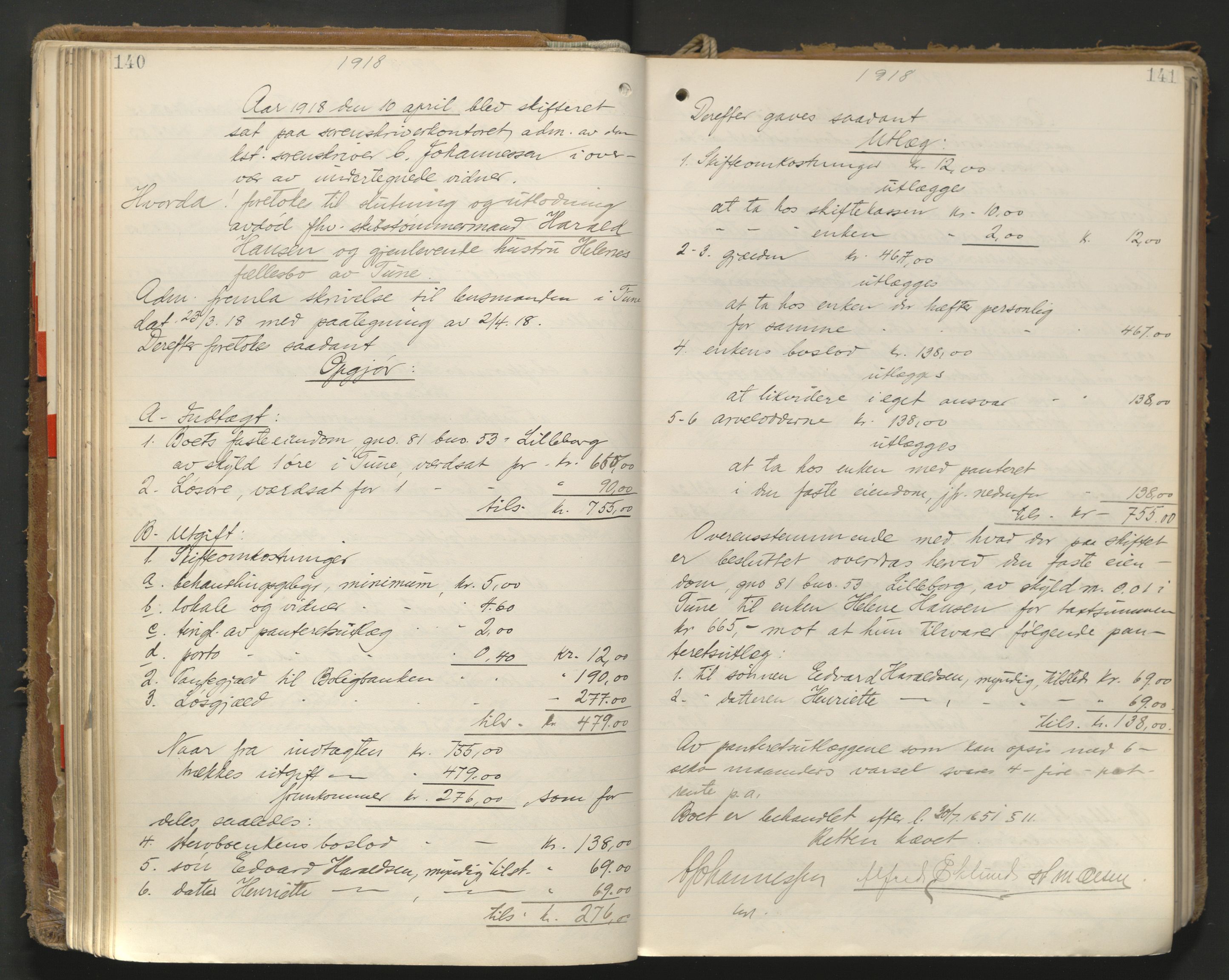 Tune sorenskriveri, AV/SAO-A-10470/H/He/L0011: Skifteutlodningsprotokoller, 1916-1937, p. 140-141