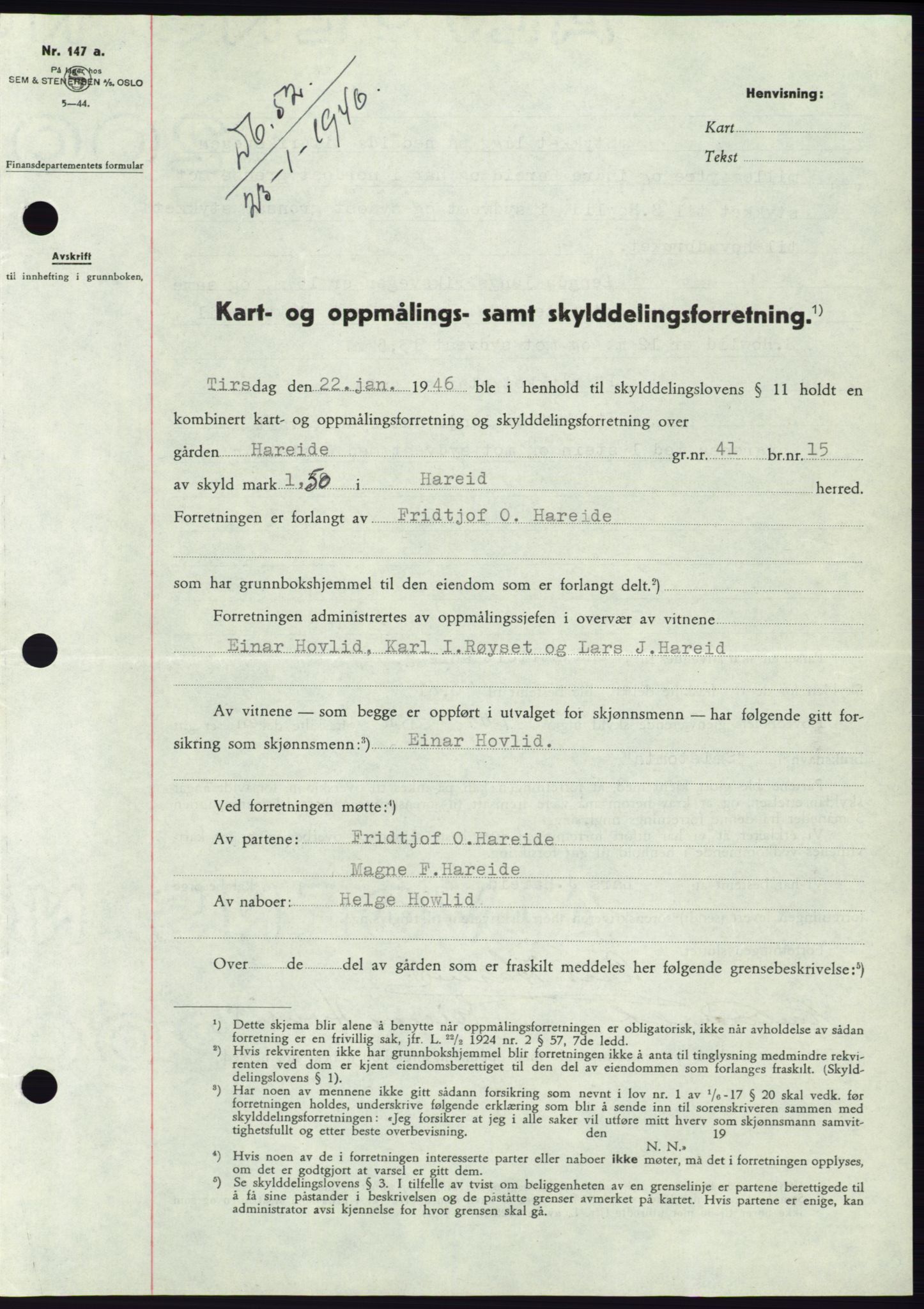 Søre Sunnmøre sorenskriveri, AV/SAT-A-4122/1/2/2C/L0077: Mortgage book no. 3A, 1945-1946, Diary no: : 52/1946