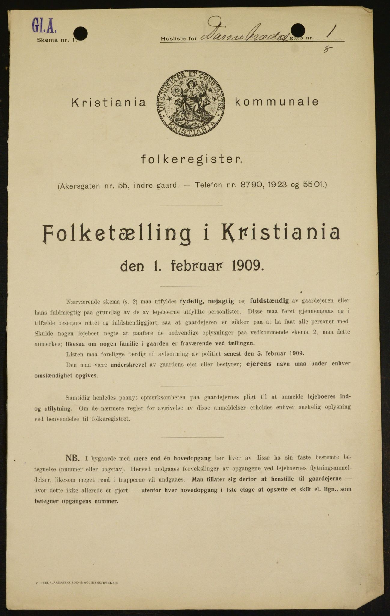 OBA, Municipal Census 1909 for Kristiania, 1909, p. 13050