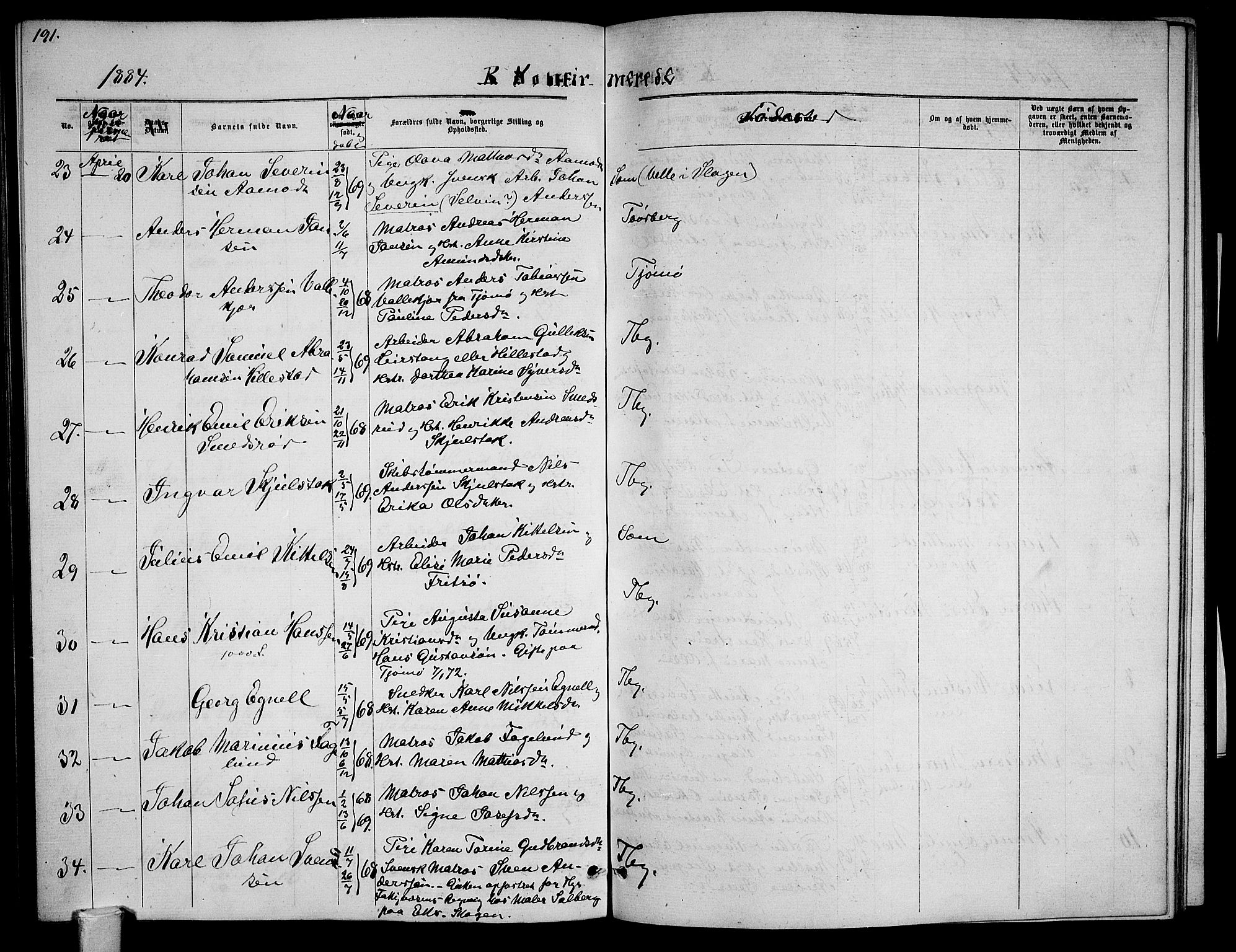 Tønsberg kirkebøker, AV/SAKO-A-330/G/Ga/L0005: Parish register (copy) no. 5, 1875-1885, p. 191