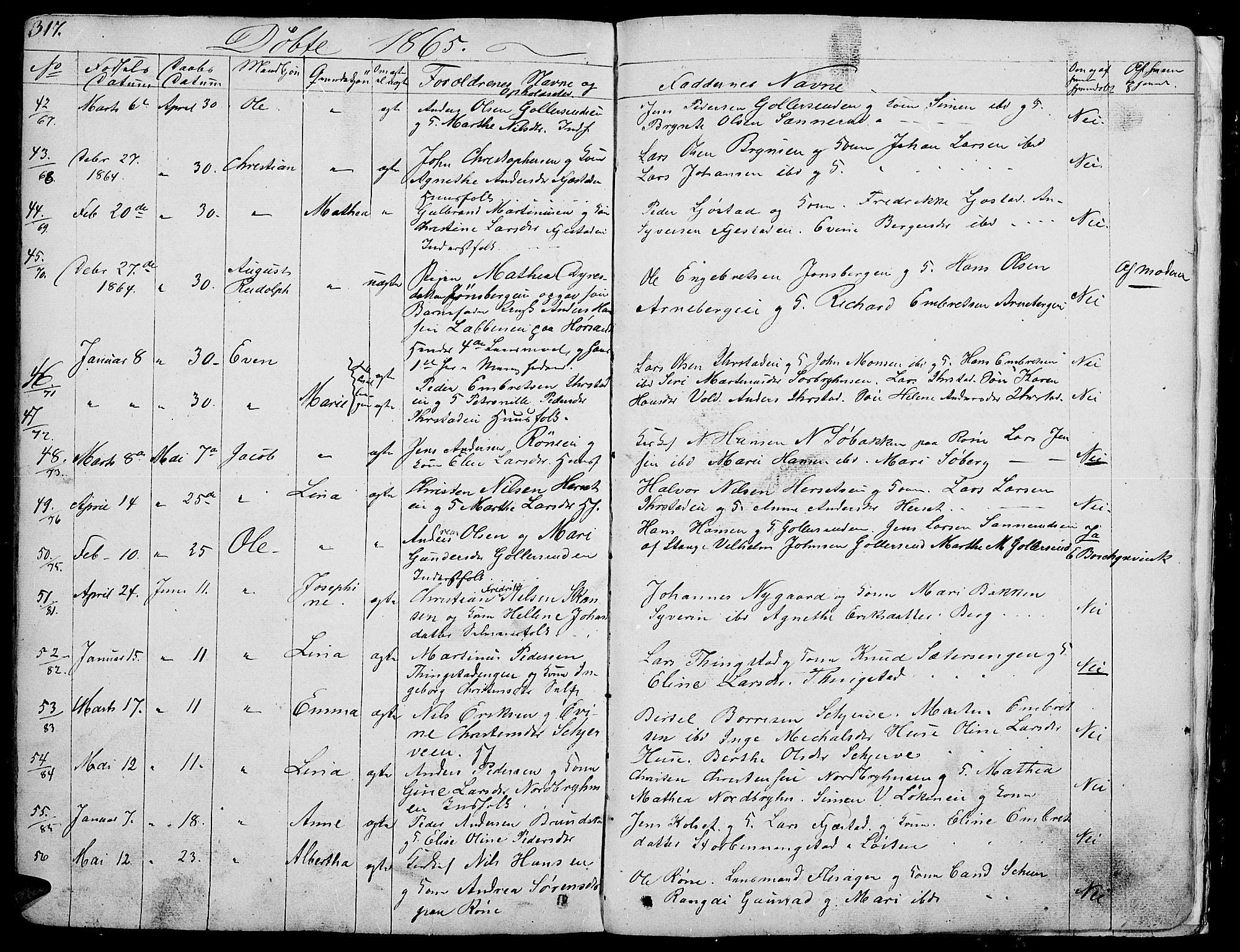 Romedal prestekontor, SAH/PREST-004/L/L0009: Parish register (copy) no. 9, 1846-1866, p. 317