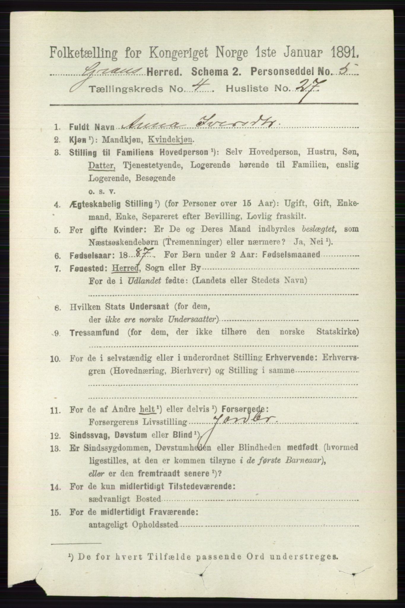 RA, 1891 census for 0534 Gran, 1891, p. 1329