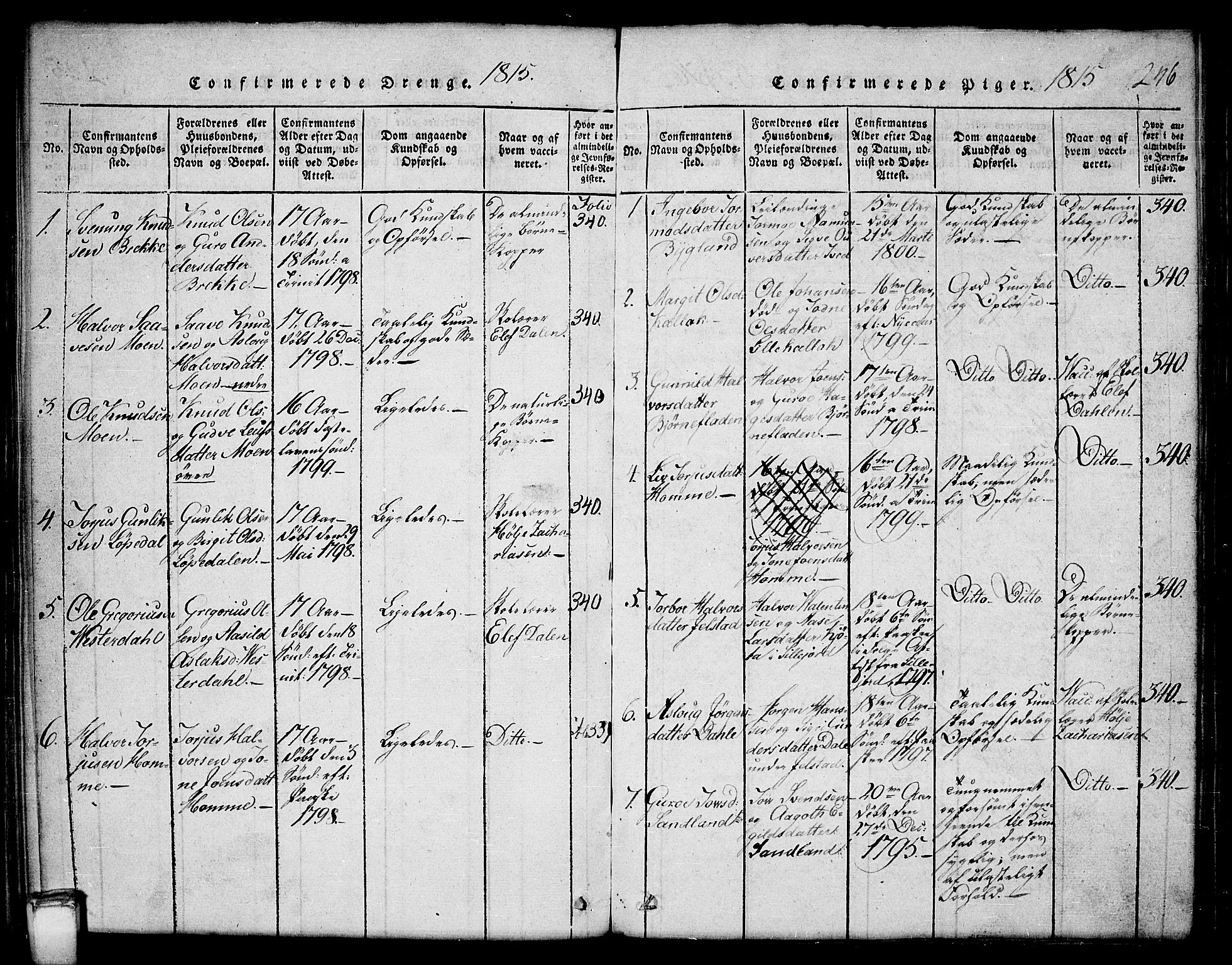 Kviteseid kirkebøker, SAKO/A-276/G/Gb/L0001: Parish register (copy) no. II 1, 1815-1842, p. 246