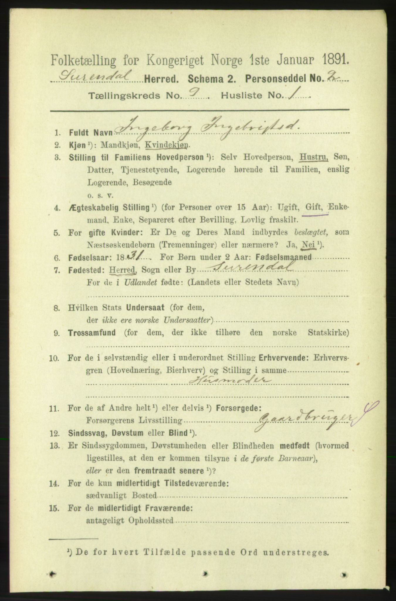 RA, 1891 census for 1566 Surnadal, 1891, p. 2345