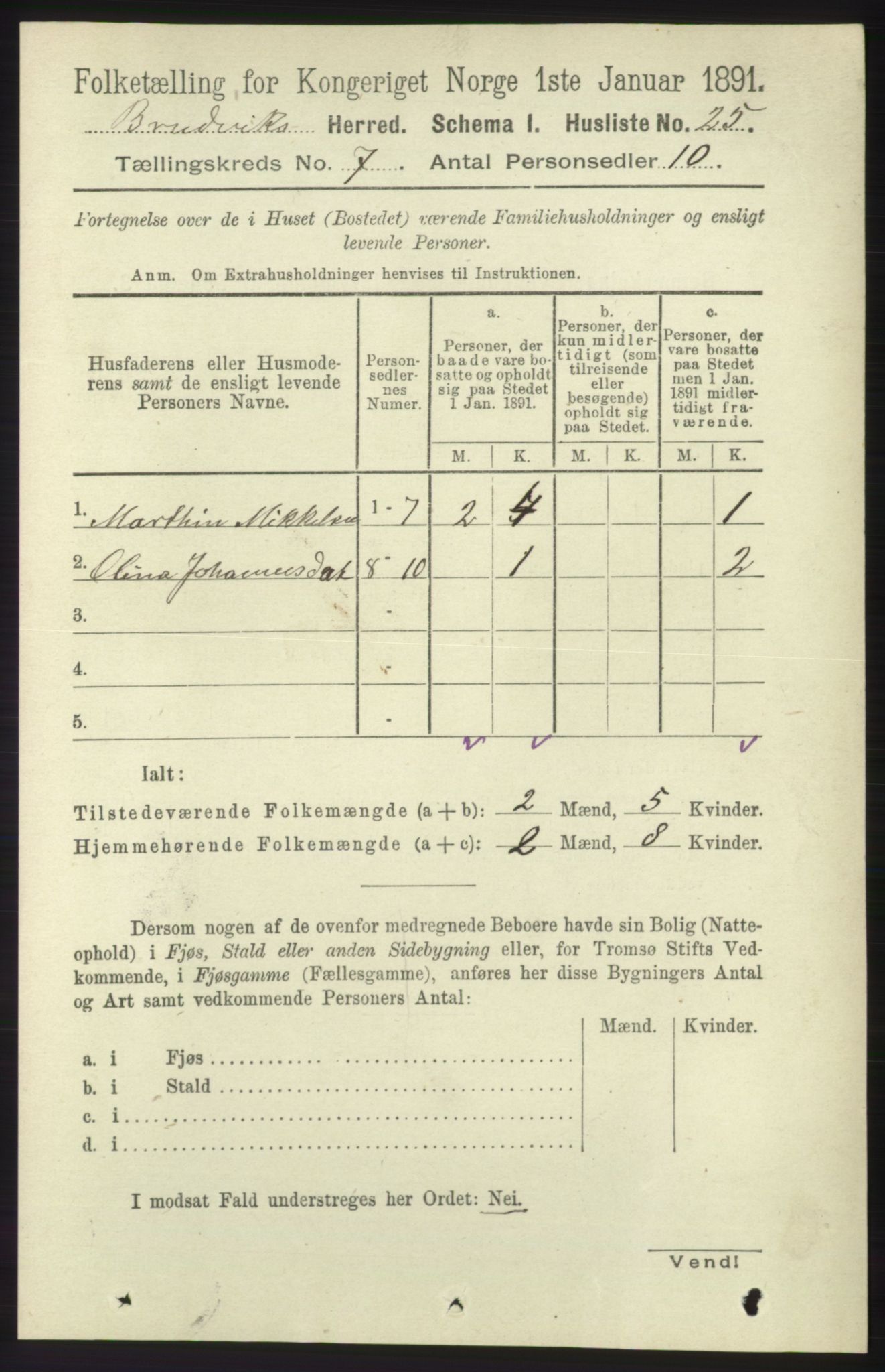 RA, 1891 census for 1251 Bruvik, 1891, p. 2035