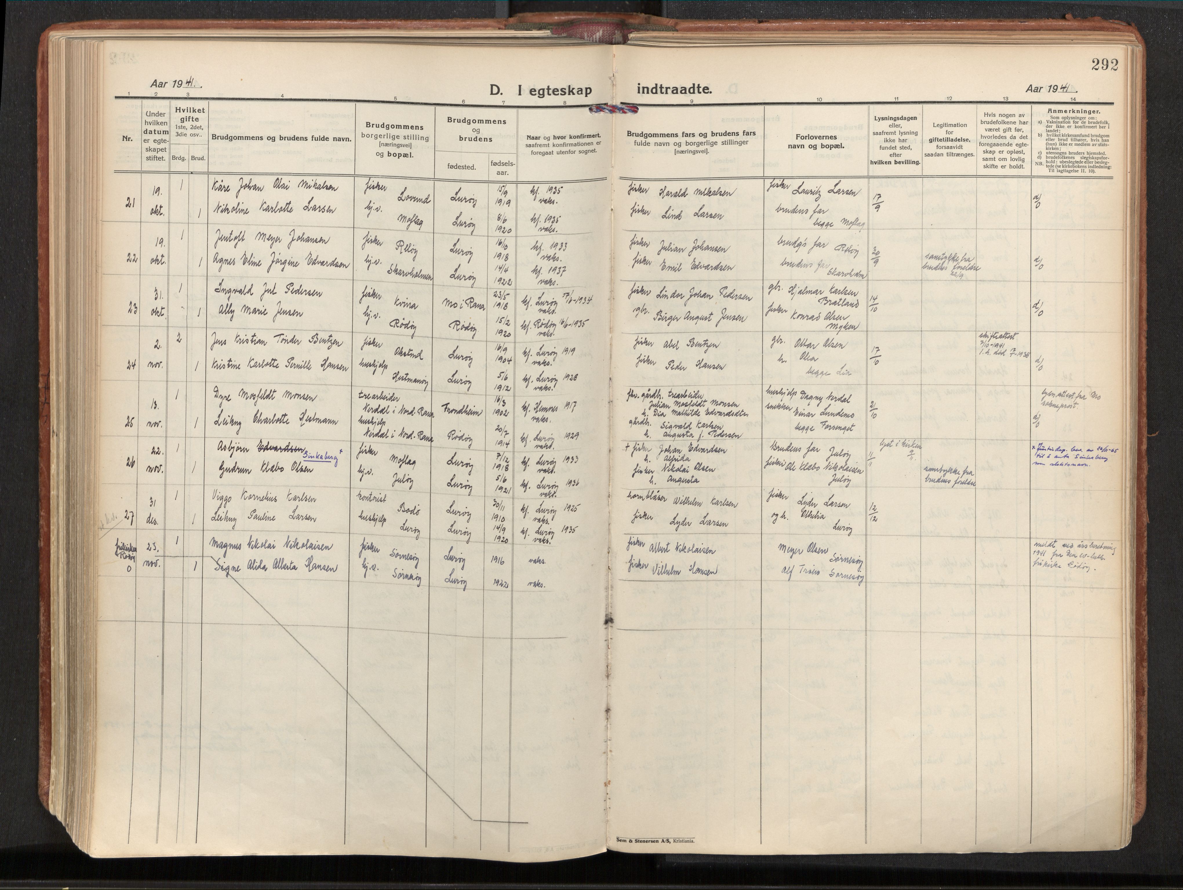 Ministerialprotokoller, klokkerbøker og fødselsregistre - Nordland, AV/SAT-A-1459/839/L0570: Parish register (official) no. 839A07, 1923-1942, p. 292