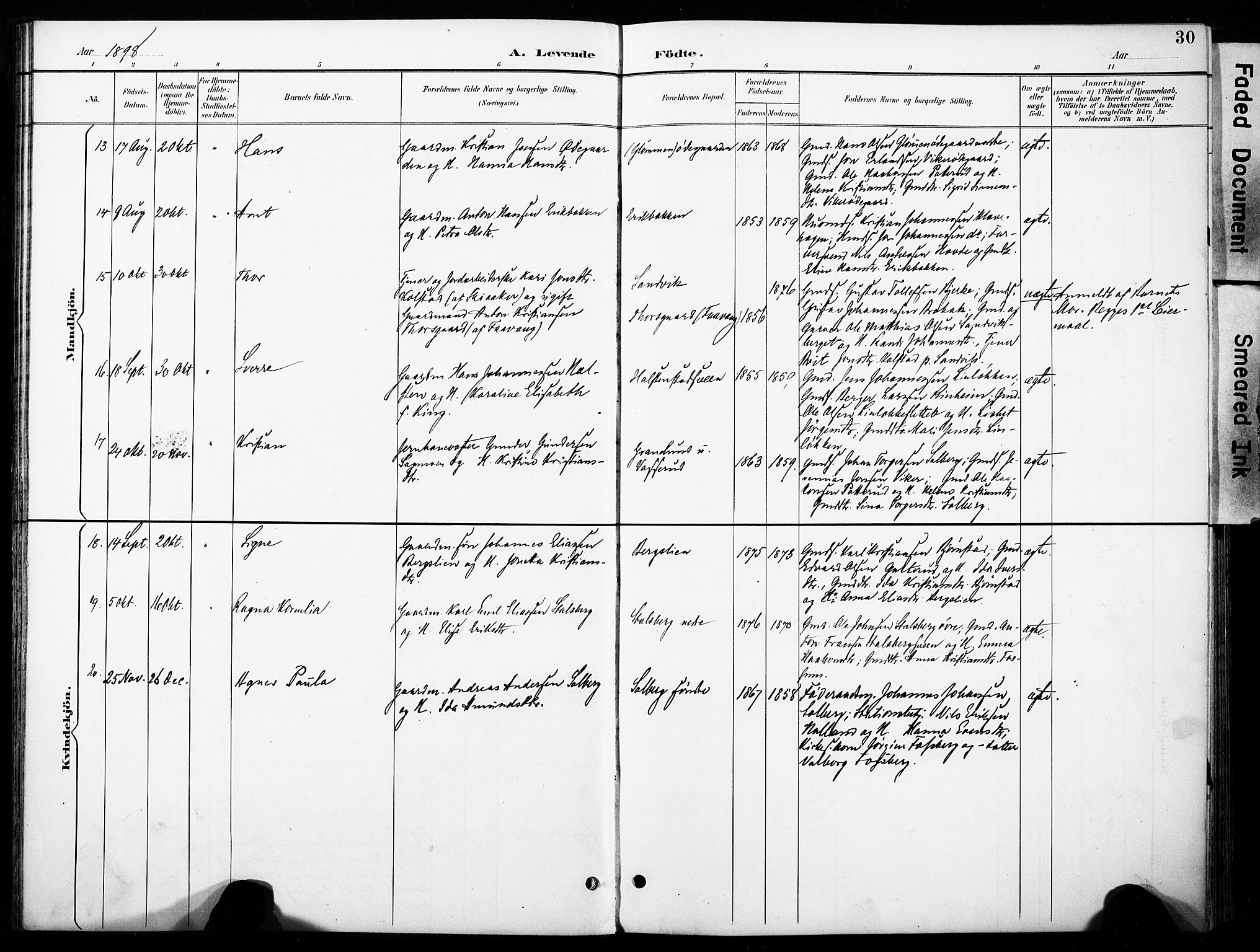 Øyer prestekontor, SAH/PREST-084/H/Ha/Haa/L0011: Parish register (official) no. 11, 1894-1905, p. 30