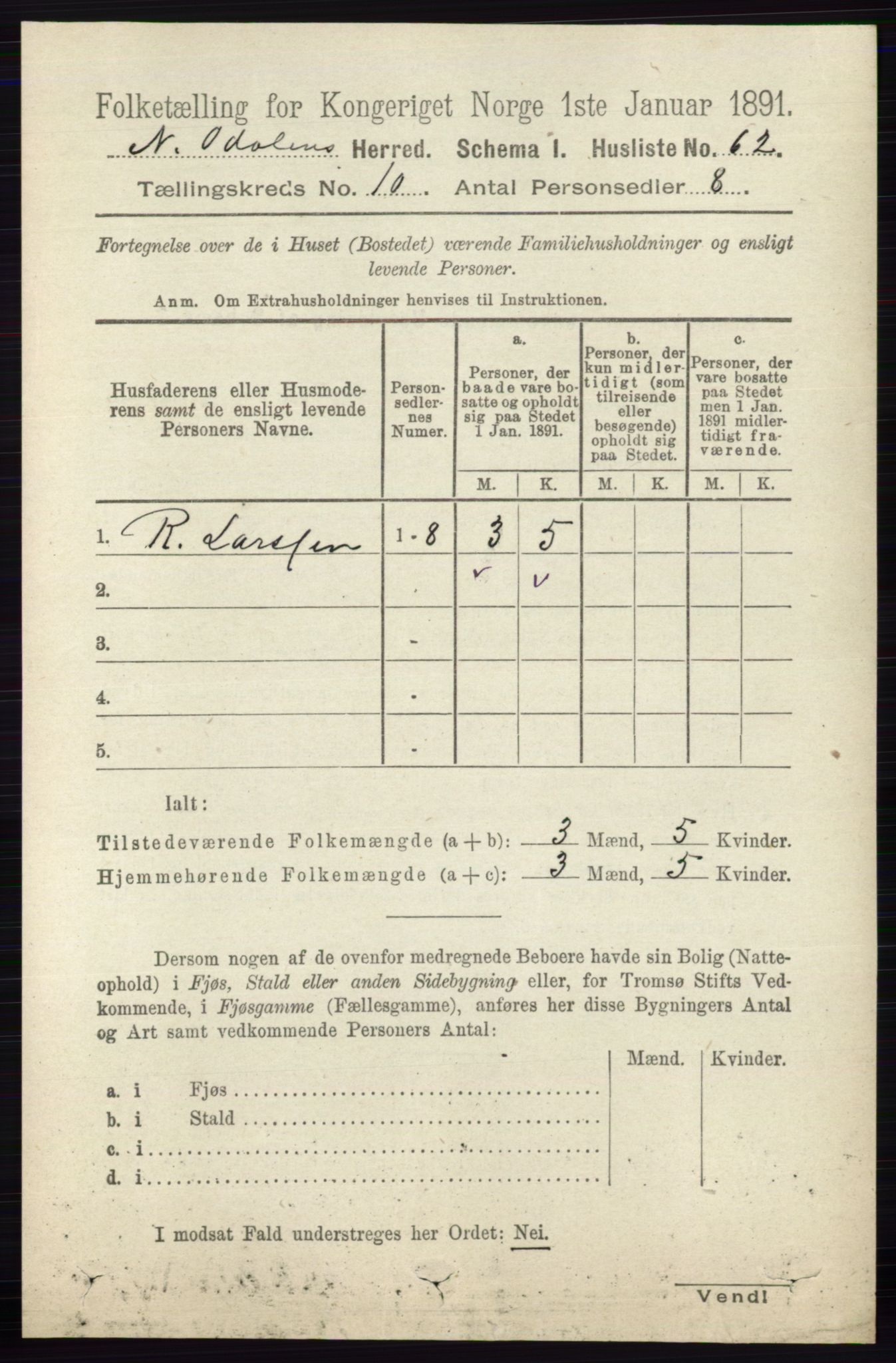 RA, 1891 census for 0418 Nord-Odal, 1891, p. 4497