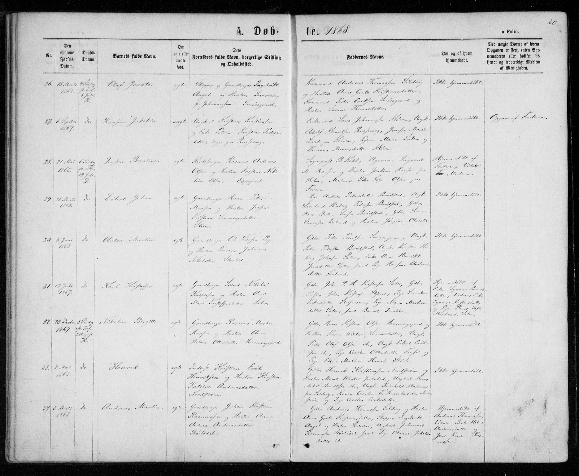 Tranøy sokneprestkontor, AV/SATØ-S-1313/I/Ia/Iaa/L0008kirke: Parish register (official) no. 8, 1867-1877, p. 20